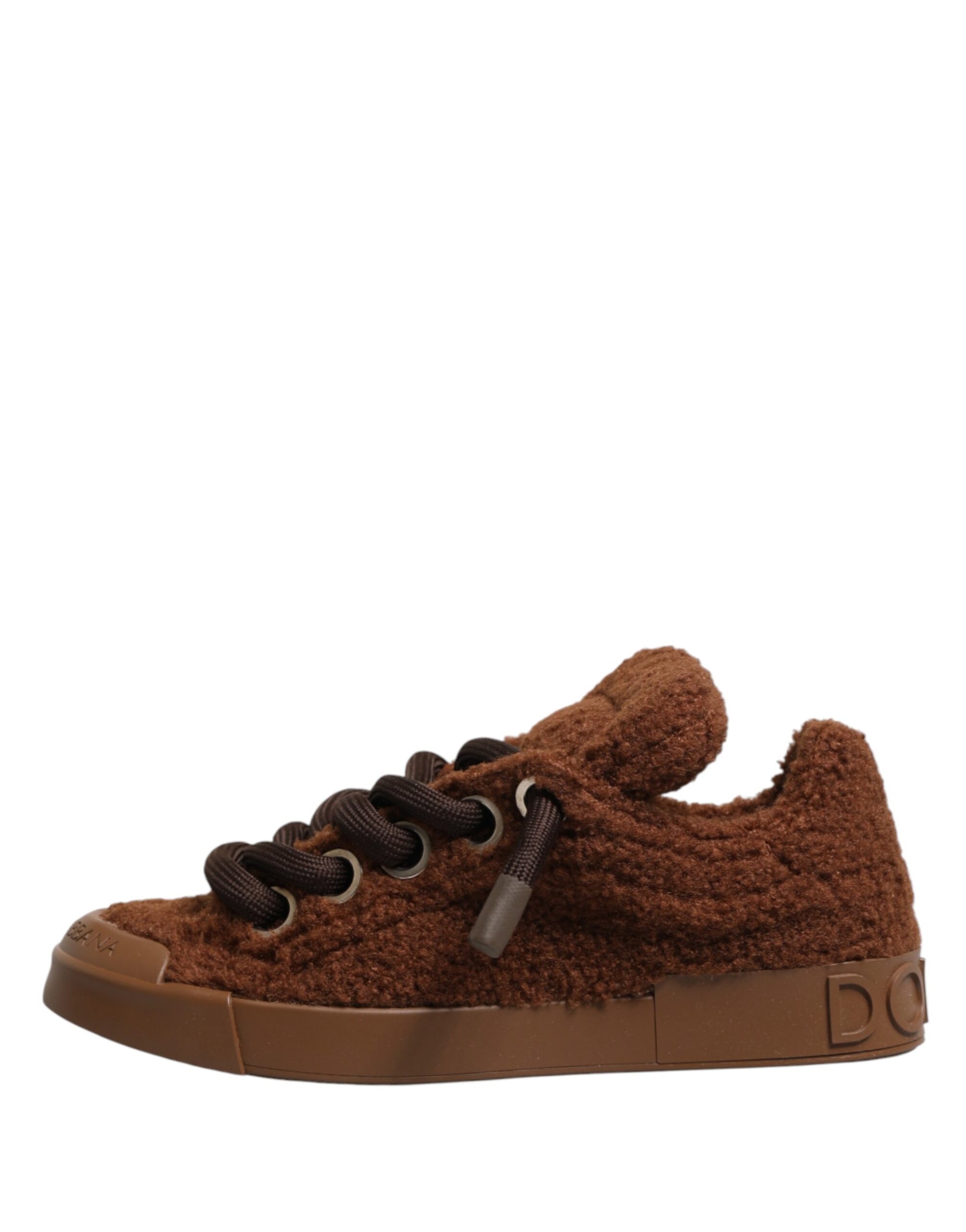 Dolce & Gabbana Brown Faux Shearling Low Top Sneakers Shoes Curated Luxury Accessories by Orvyn