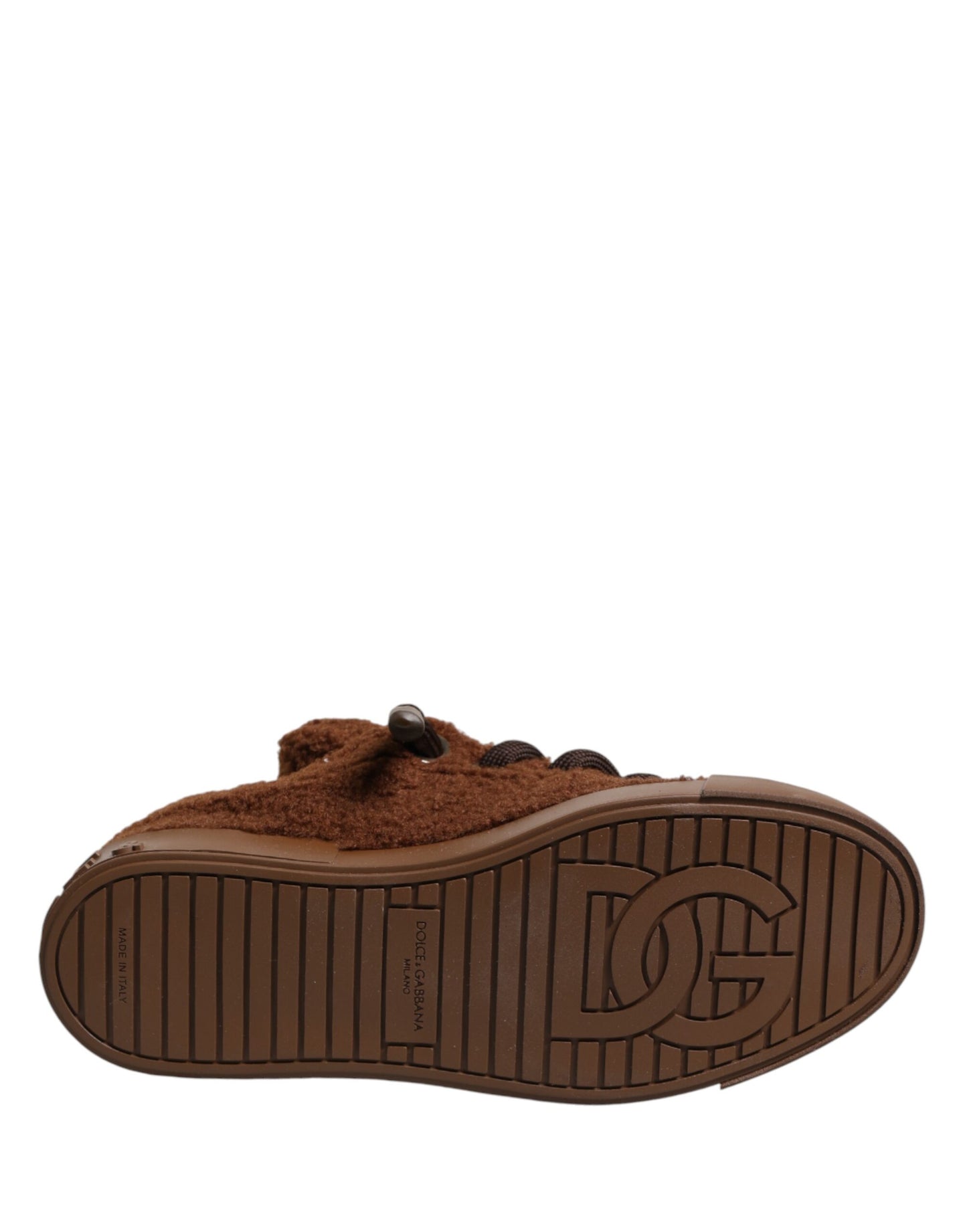 Dolce & Gabbana Brown Faux Shearling Low Top Sneakers Shoes Curated Luxury Accessories by Orvyn