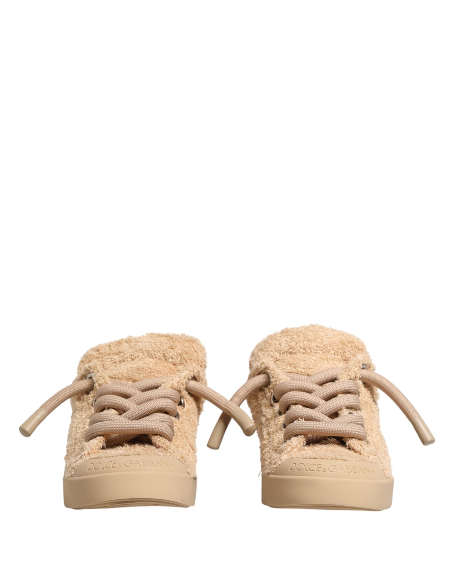 Dolce & Gabbana Shoes Beige Faux Shearling Low Top Sneakers Curated Luxury Accessories by Orvyn