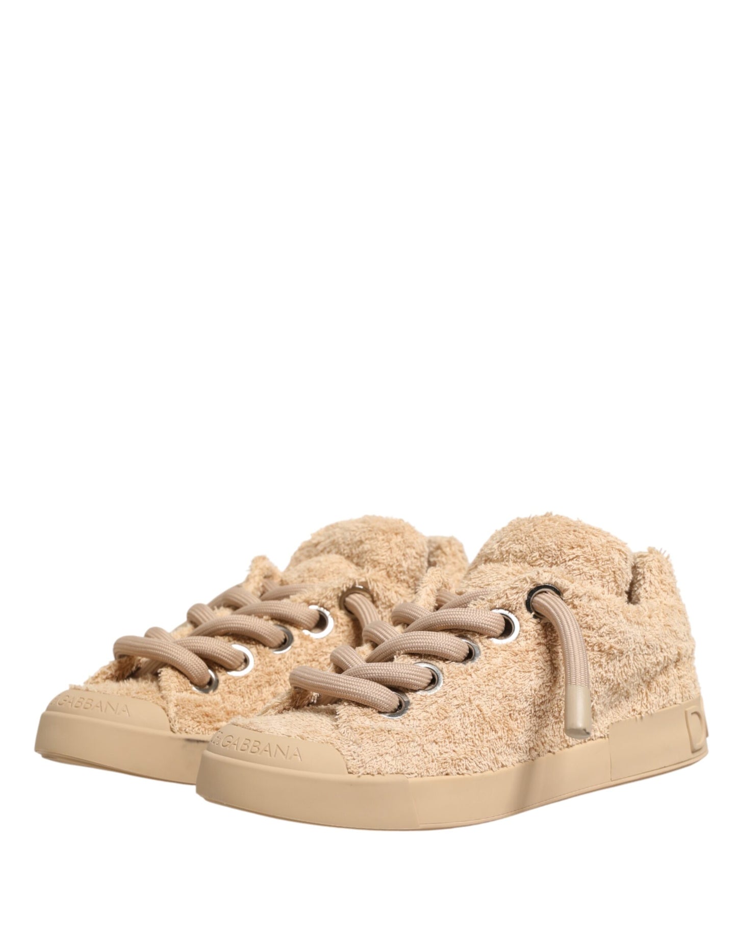 Dolce & Gabbana Shoes Beige Faux Shearling Low Top Sneakers Curated Luxury Accessories by Orvyn