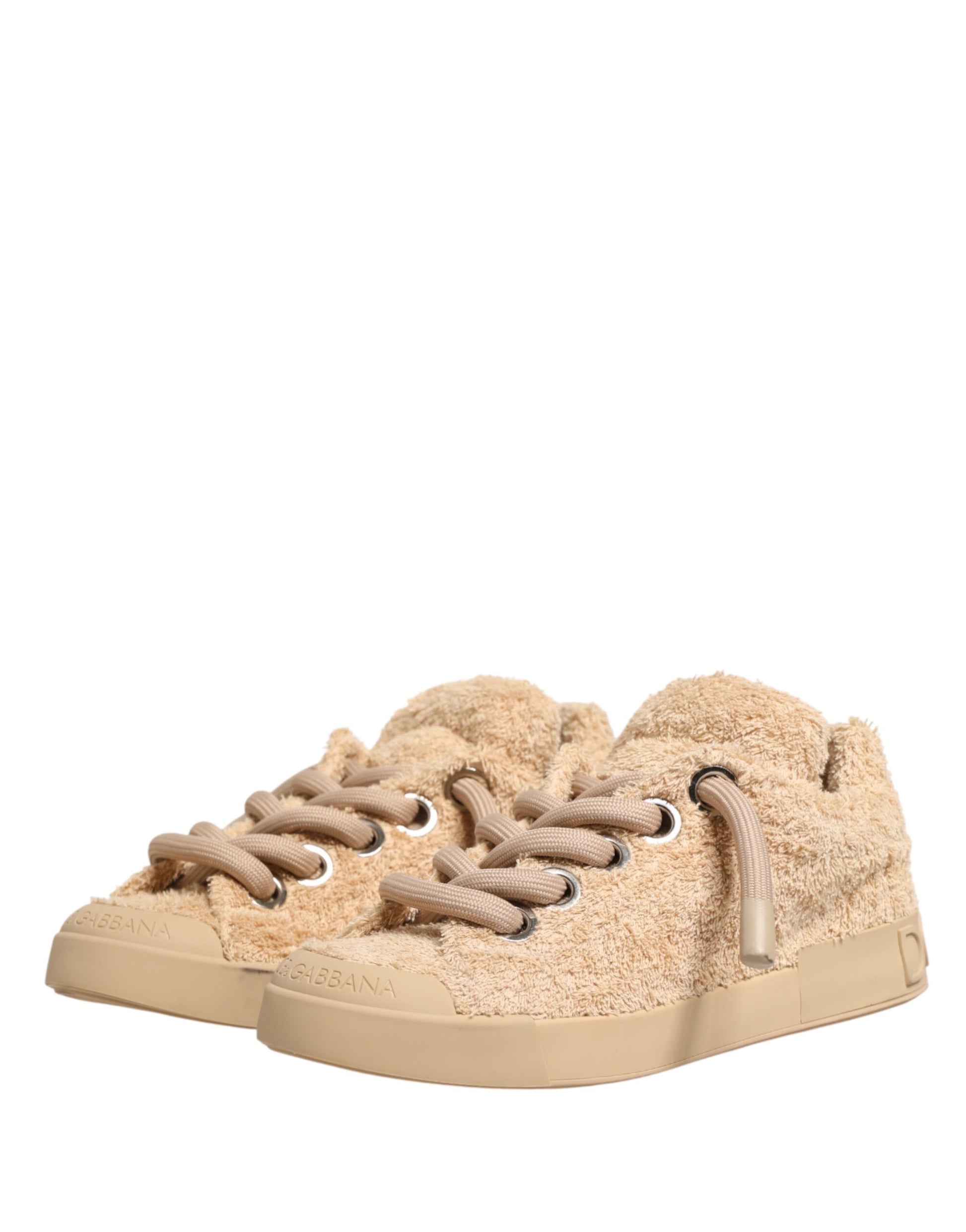 Dolce & Gabbana Shoes Beige Faux Shearling Low Top Sneakers Curated Luxury Accessories by Orvyn