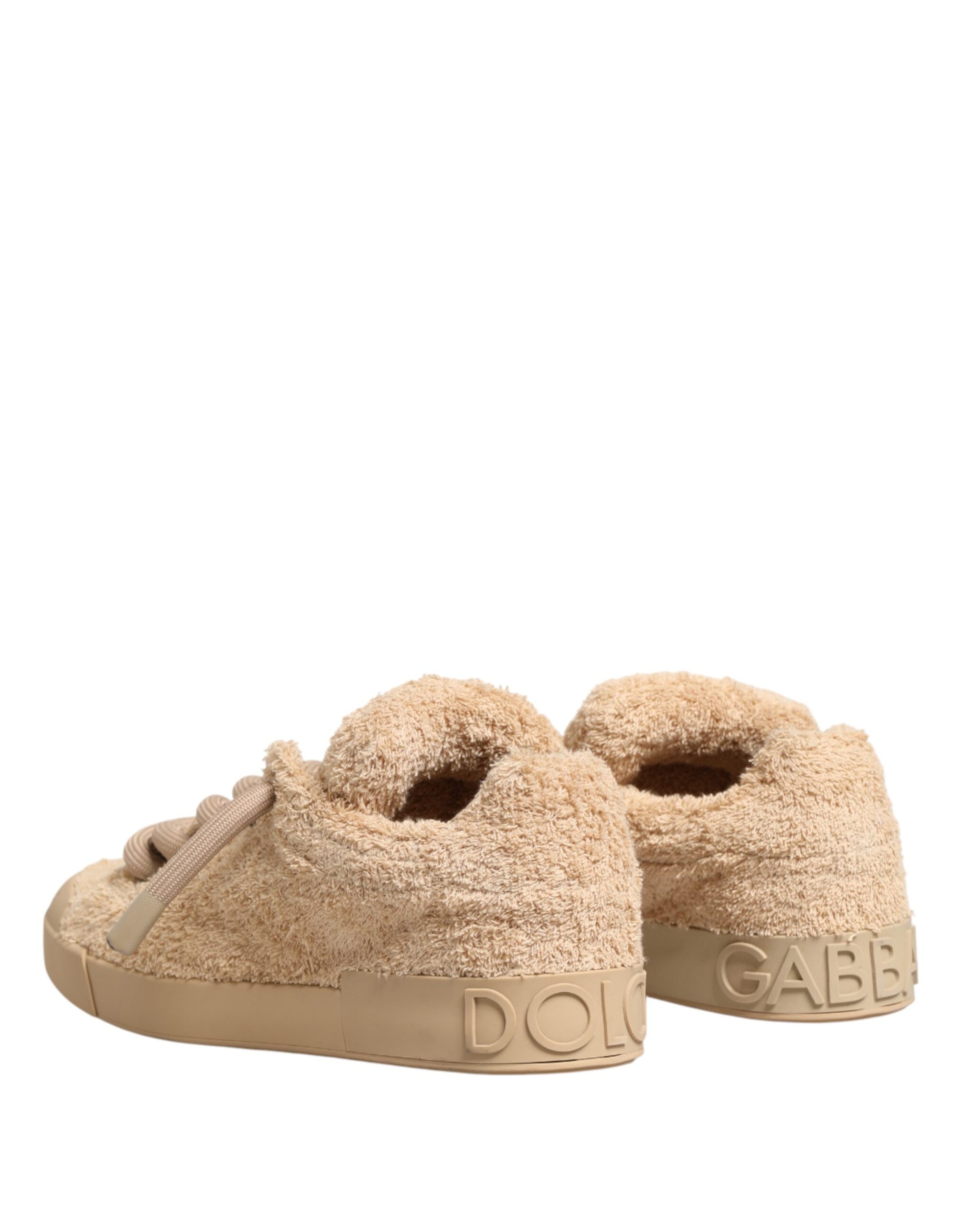 Dolce & Gabbana Shoes Beige Faux Shearling Low Top Sneakers Curated Luxury Accessories by Orvyn