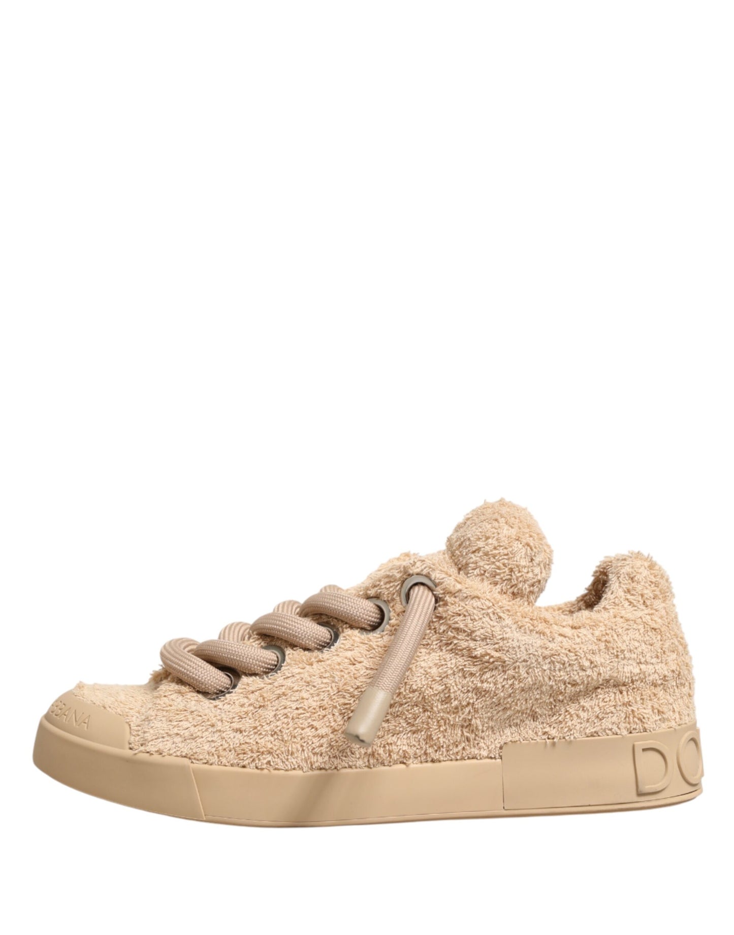 Dolce & Gabbana Shoes Beige Faux Shearling Low Top Sneakers Curated Luxury Accessories by Orvyn