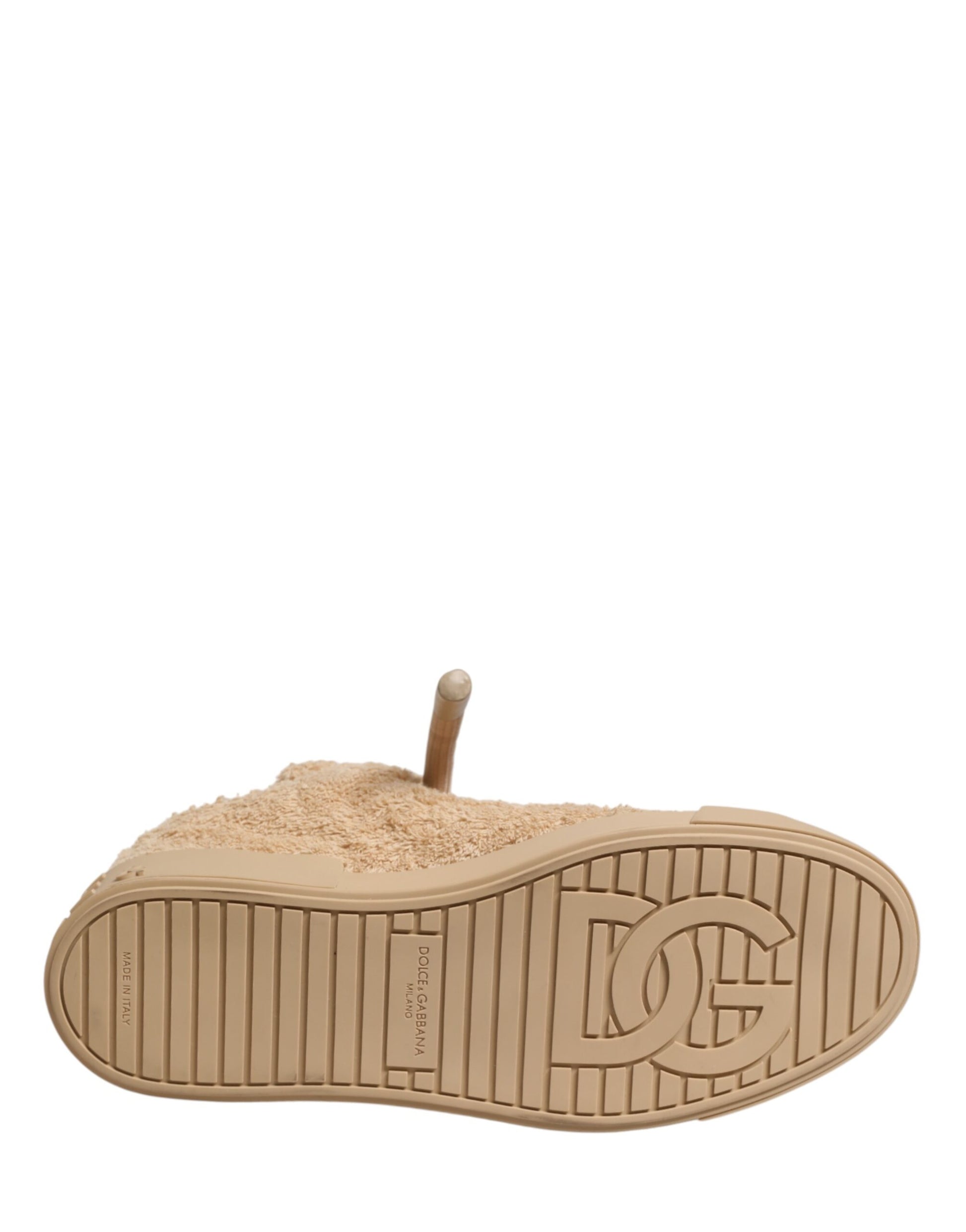 Dolce & Gabbana Shoes Beige Faux Shearling Low Top Sneakers Curated Luxury Accessories by Orvyn