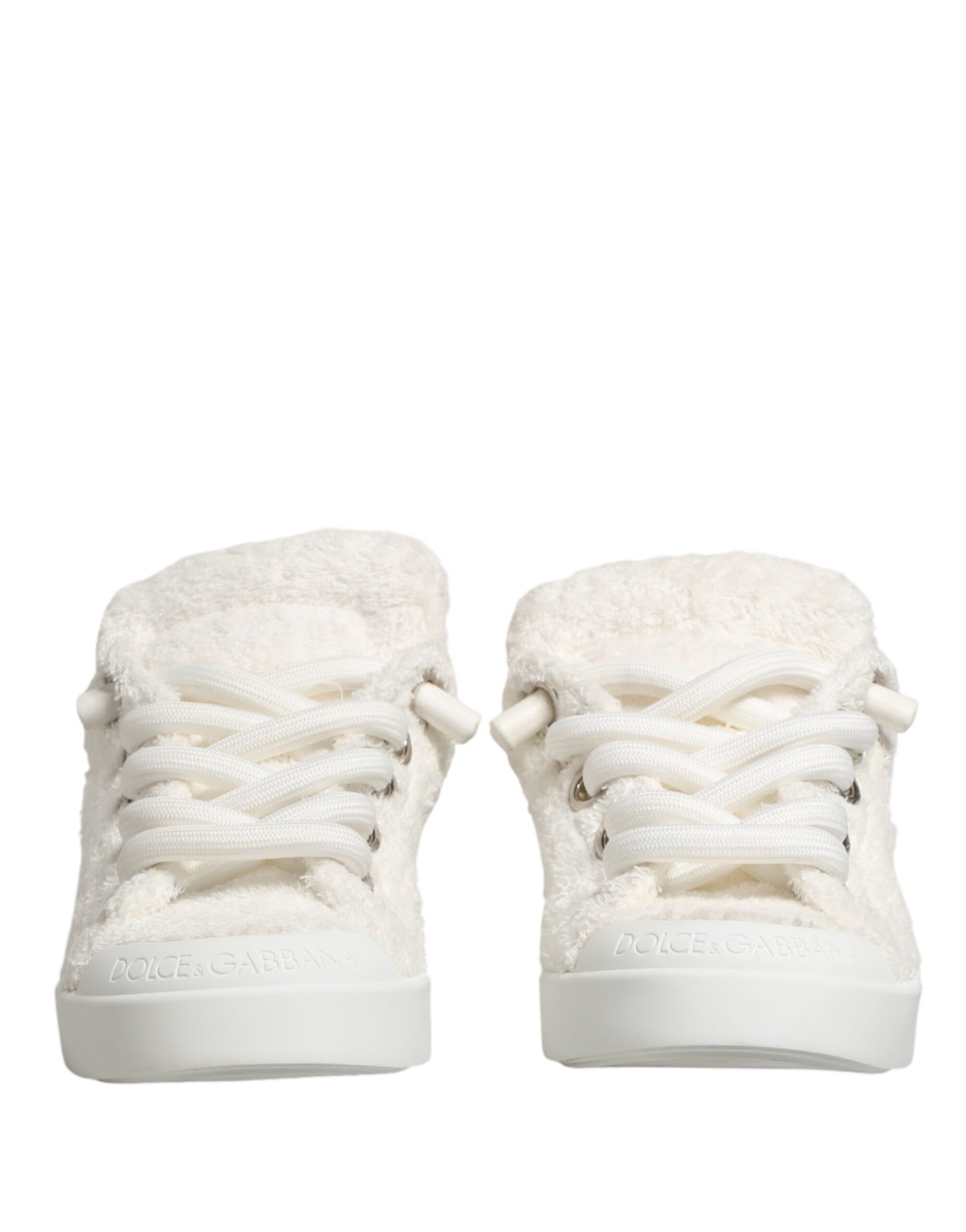 Dolce & Gabbana White Faux Shearling Low Top Sneakers Shoes Curated Luxury Accessories by Orvyn