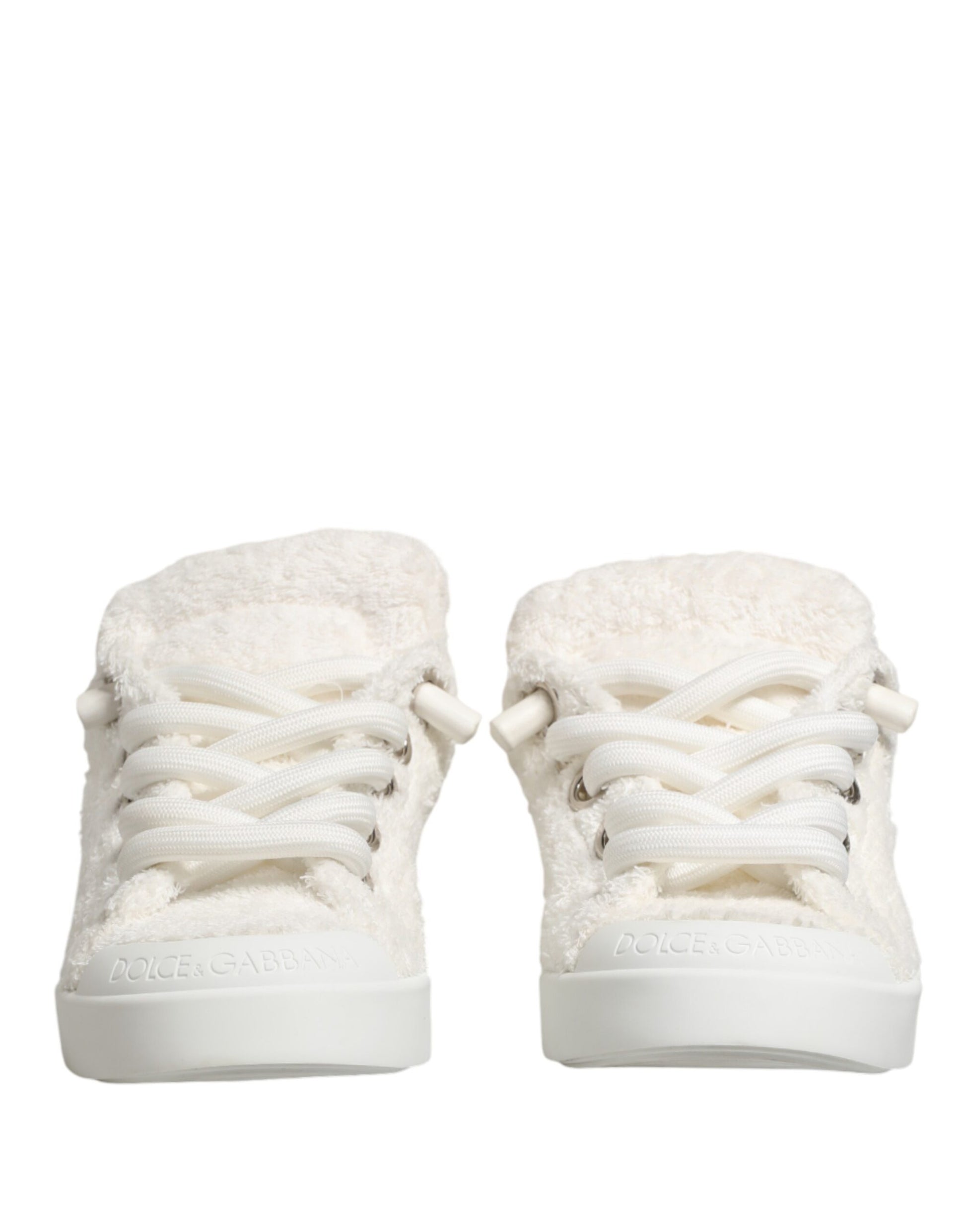 Dolce & Gabbana White Faux Shearling Low Top Sneakers Shoes Curated Luxury Accessories by Orvyn