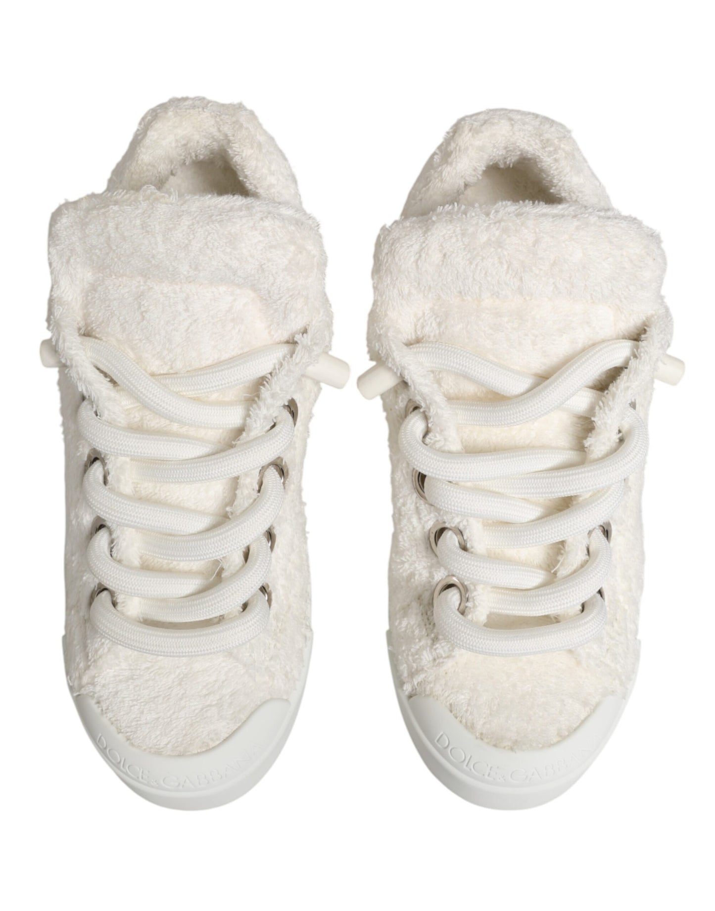 Dolce & Gabbana White Faux Shearling Low Top Sneakers Shoes Curated Luxury Accessories by Orvyn
