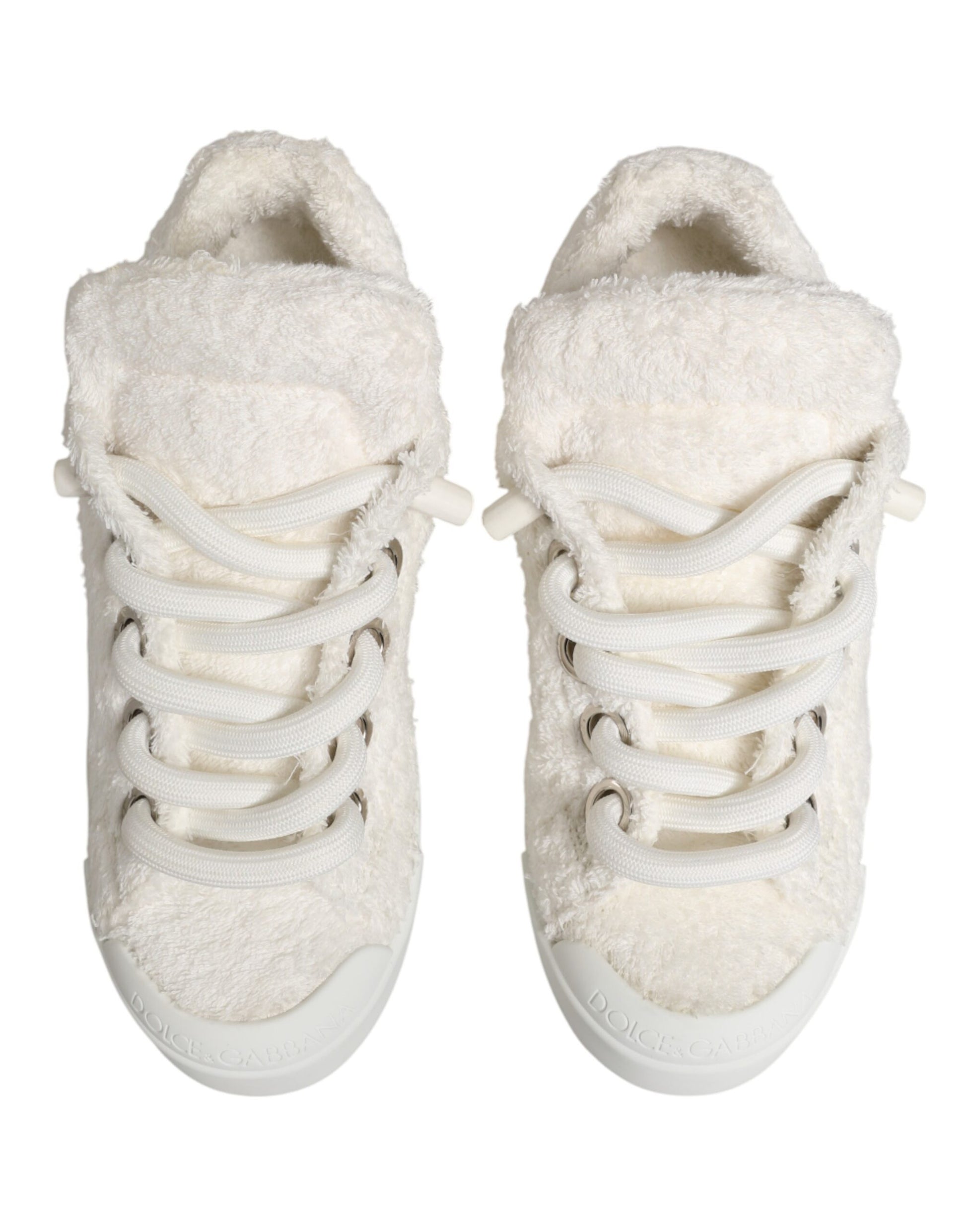 Dolce & Gabbana White Faux Shearling Low Top Sneakers Shoes Curated Luxury Accessories by Orvyn