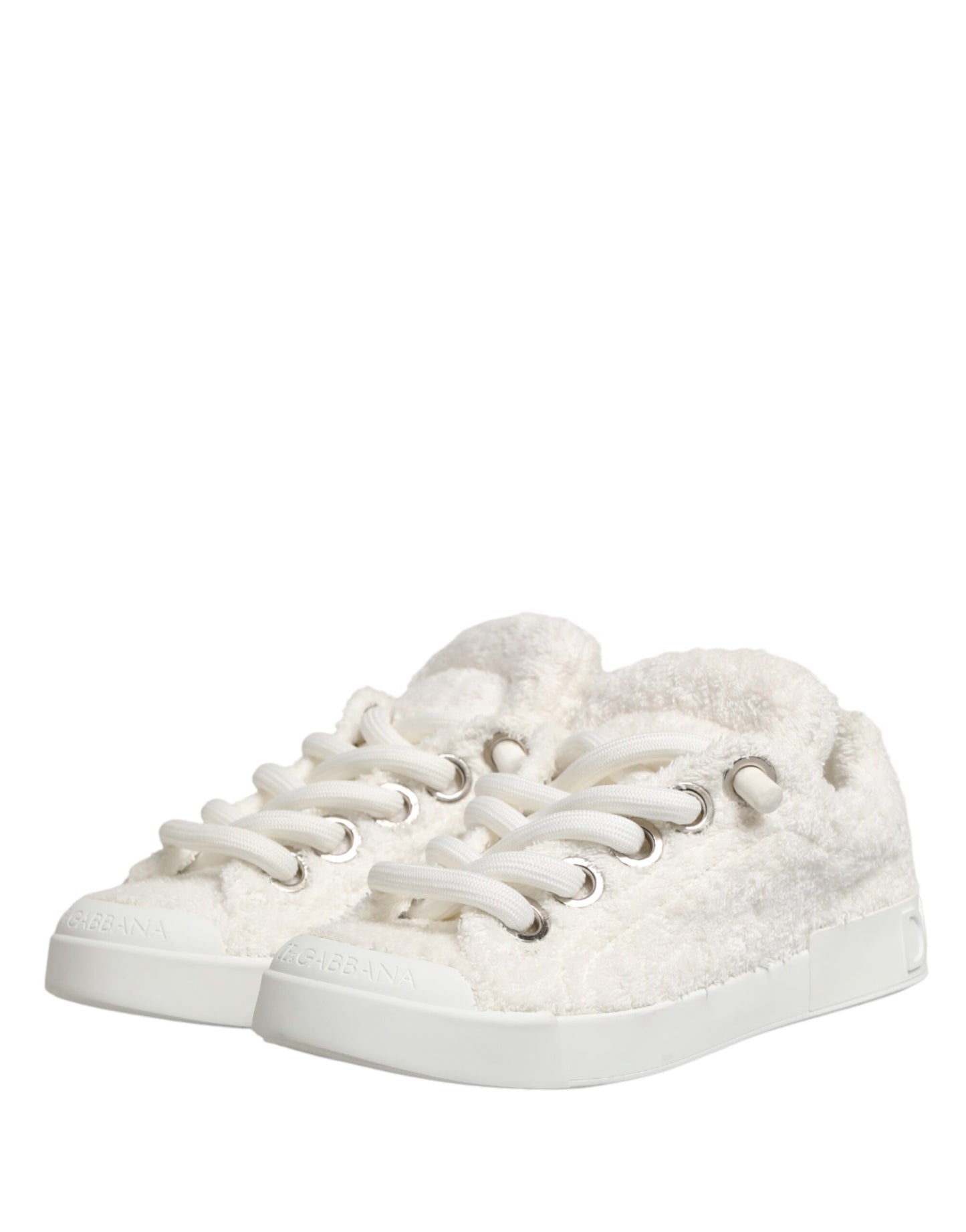 Dolce & Gabbana White Faux Shearling Low Top Sneakers Shoes Curated Luxury Accessories by Orvyn