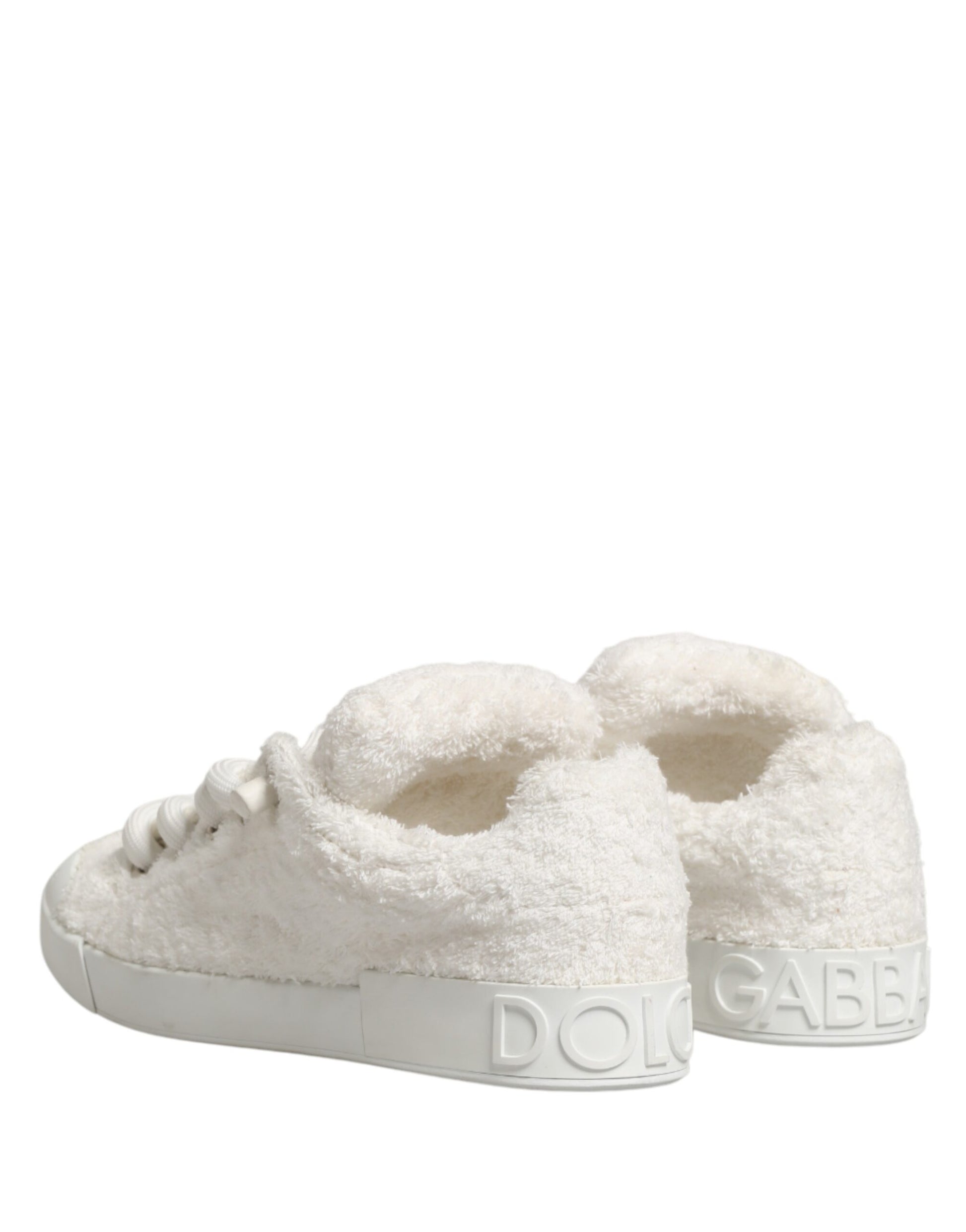 Dolce & Gabbana White Faux Shearling Low Top Sneakers Shoes Curated Luxury Accessories by Orvyn