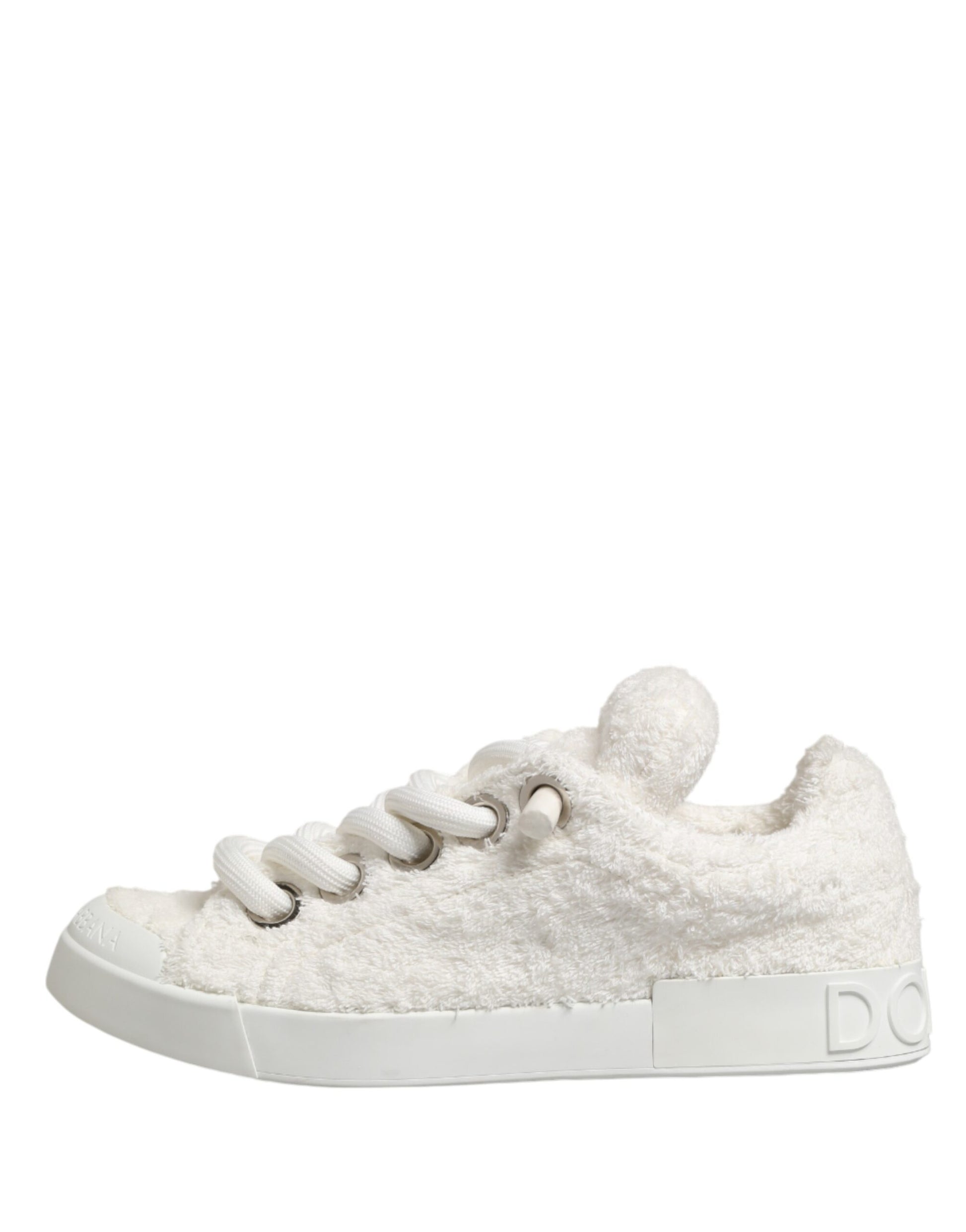 Dolce & Gabbana White Faux Shearling Low Top Sneakers Shoes Curated Luxury Accessories by Orvyn