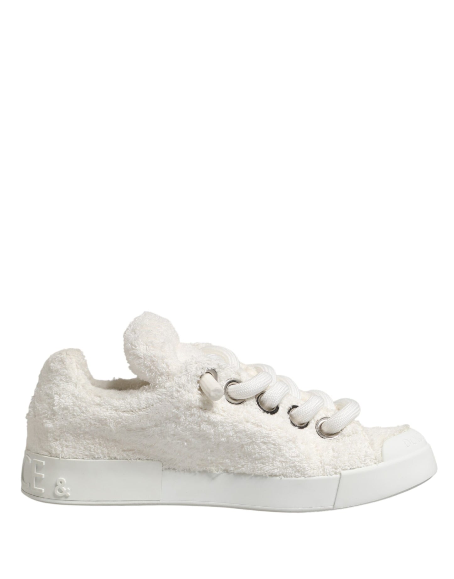 Dolce & Gabbana White Faux Shearling Low Top Sneakers Shoes Curated Luxury Accessories by Orvyn