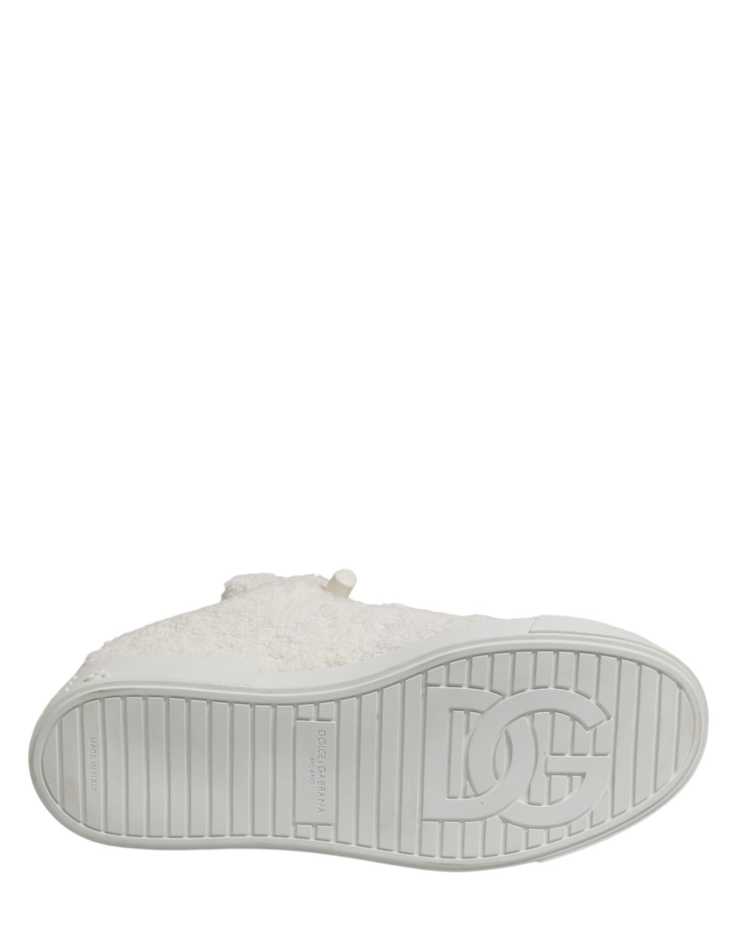 Dolce & Gabbana White Faux Shearling Low Top Sneakers Shoes Curated Luxury Accessories by Orvyn