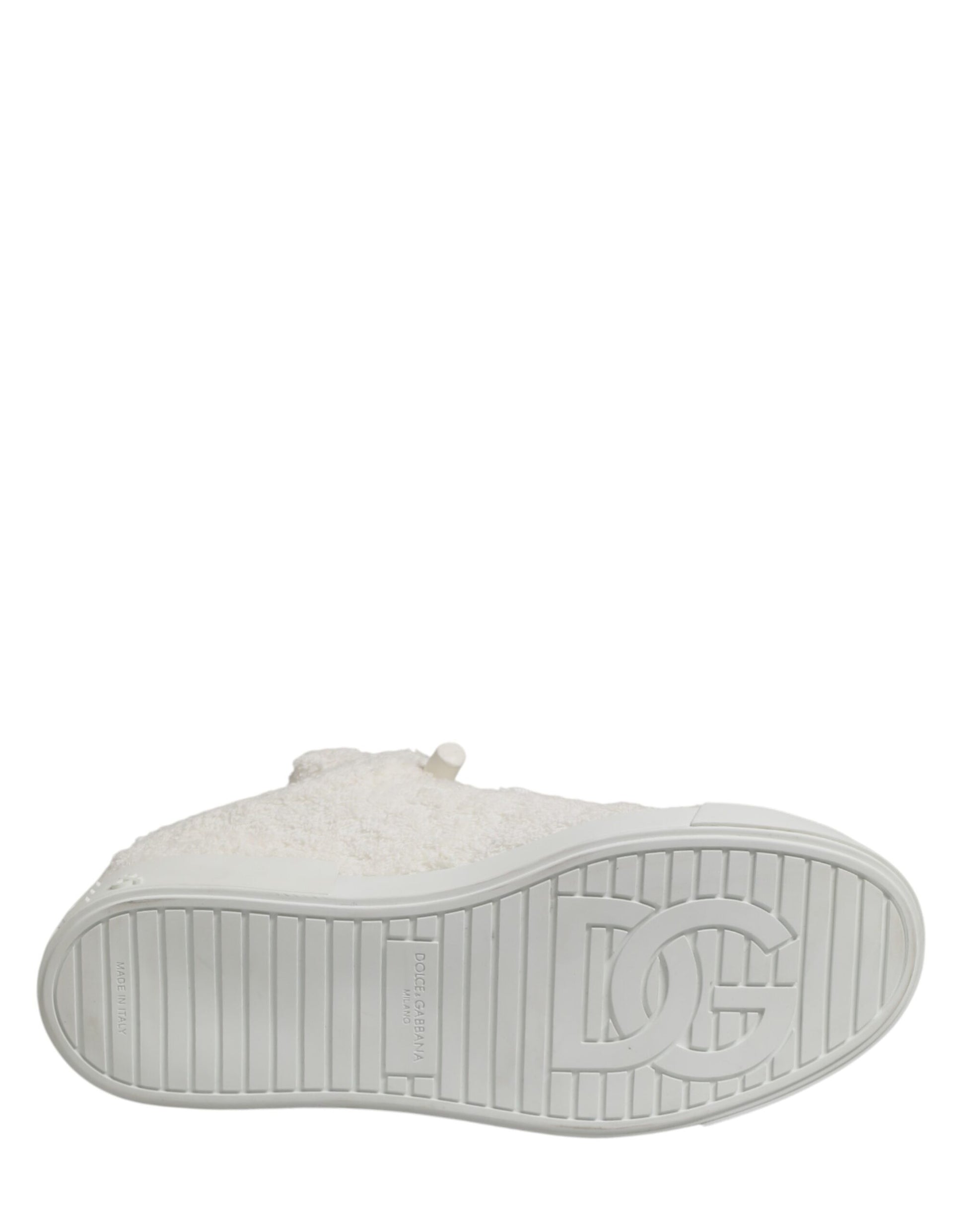 Dolce & Gabbana White Faux Shearling Low Top Sneakers Shoes Curated Luxury Accessories by Orvyn