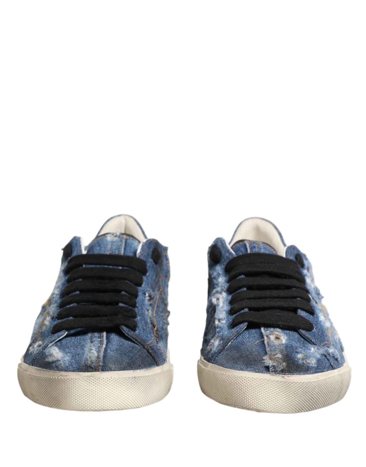 Dolce & Gabbana Blue Distressed Denim Low Top Sneakers Shoes Curated Luxury Accessories by Orvyn