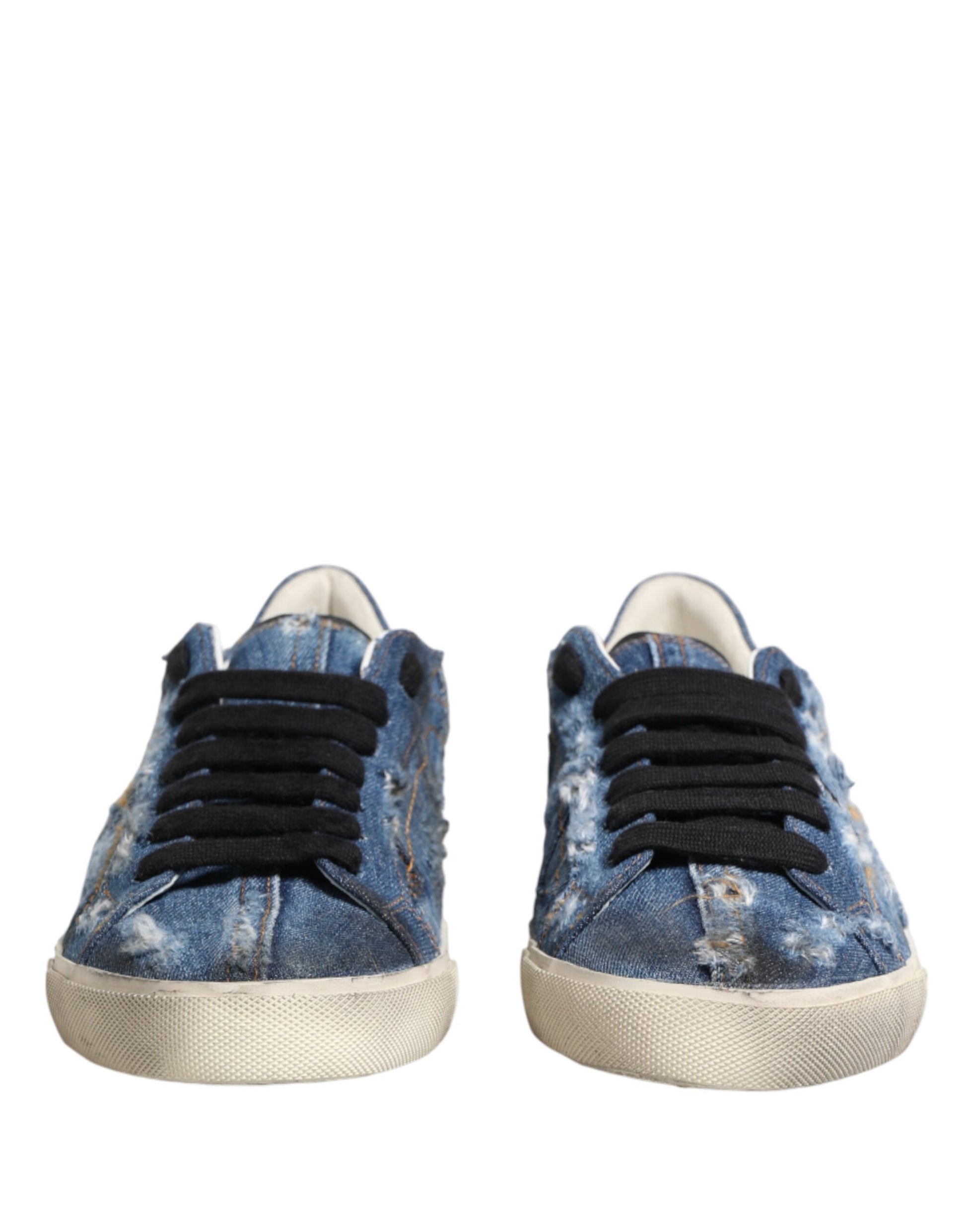 Dolce & Gabbana Blue Distressed Denim Low Top Sneakers Shoes Curated Luxury Accessories by Orvyn