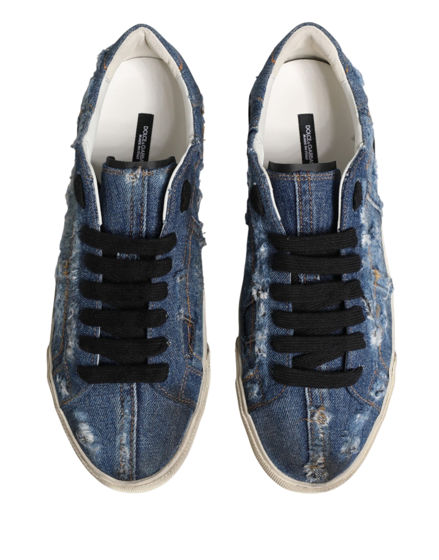 Dolce & Gabbana Blue Distressed Denim Low Top Sneakers Shoes Curated Luxury Accessories by Orvyn