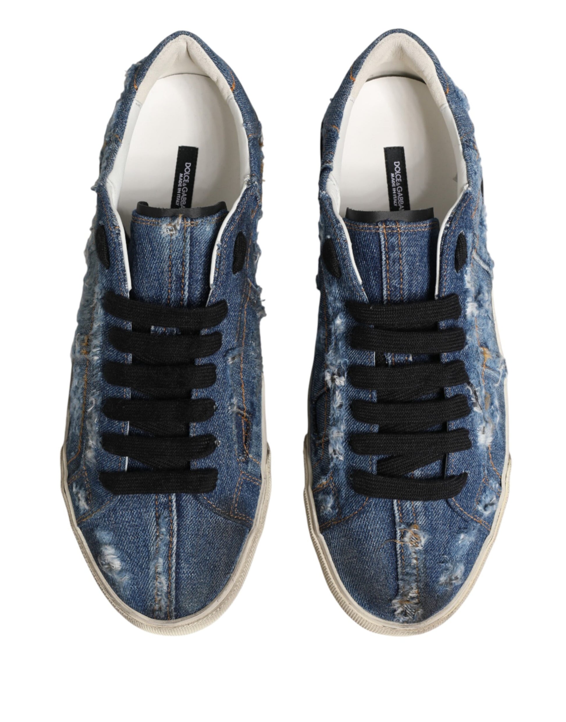Dolce & Gabbana Blue Distressed Denim Low Top Sneakers Shoes Curated Luxury Accessories by Orvyn