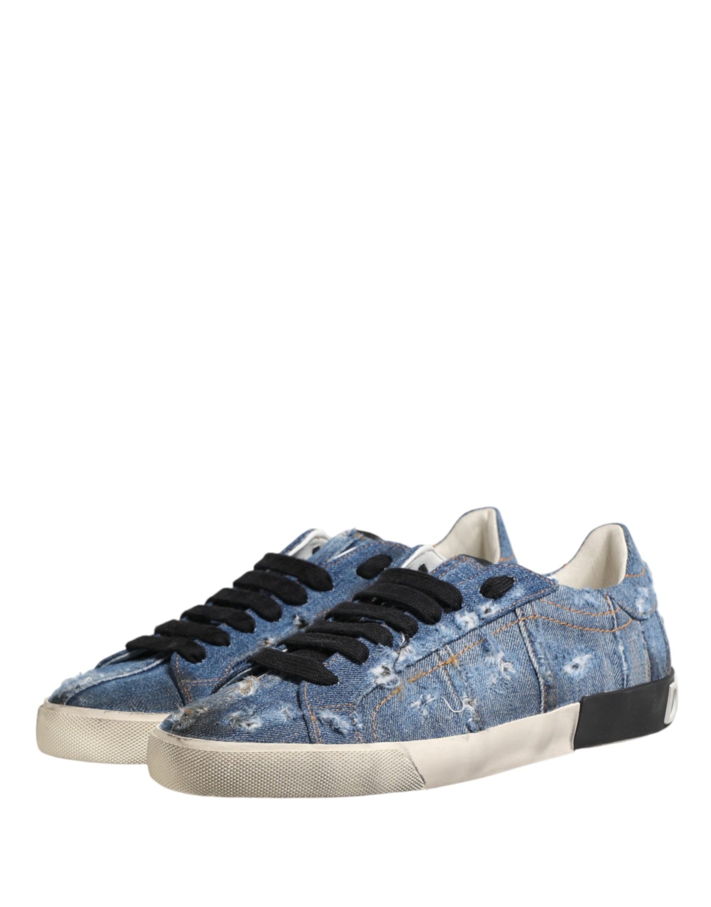 Dolce & Gabbana Blue Distressed Denim Low Top Sneakers Shoes Curated Luxury Accessories by Orvyn