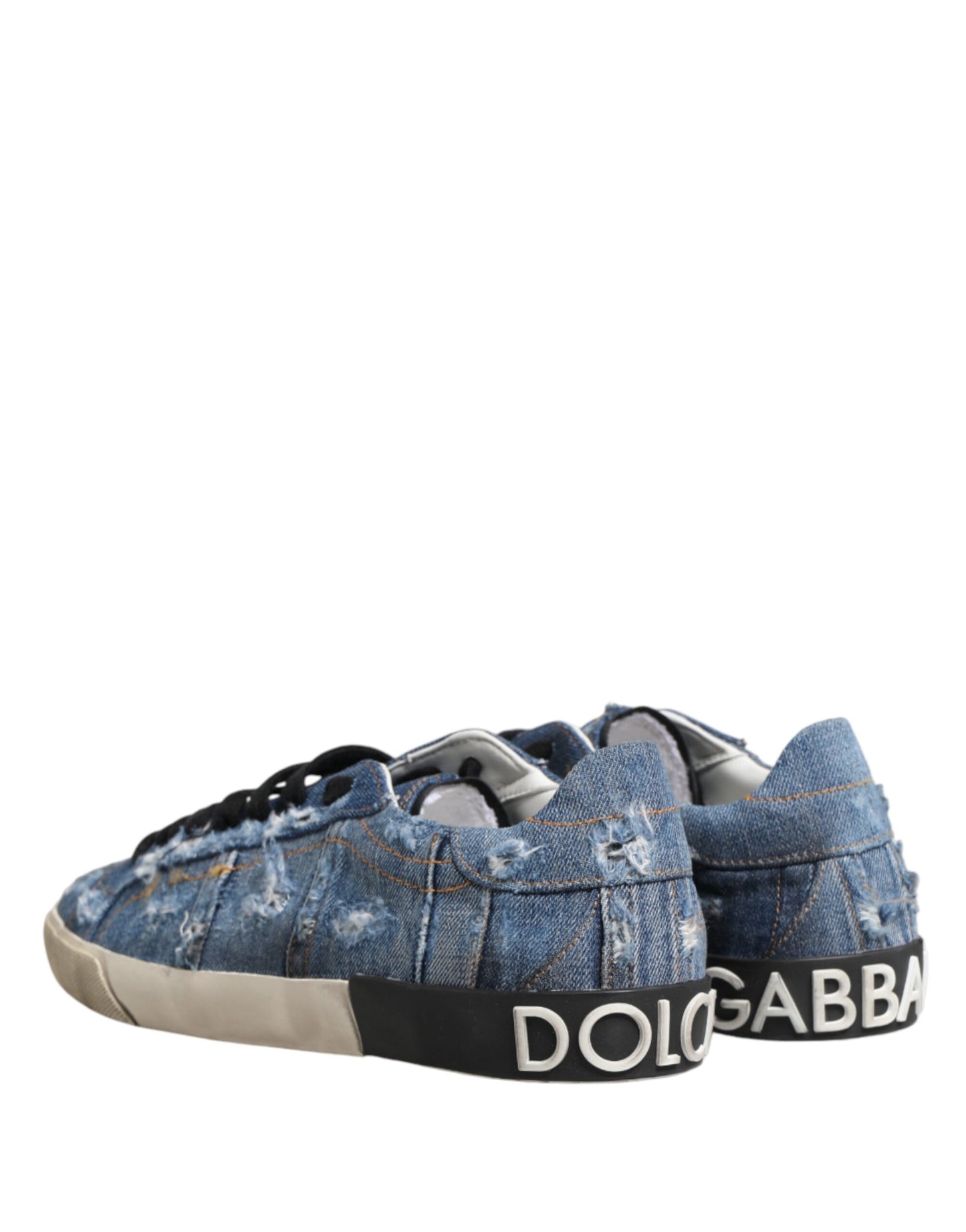 Dolce & Gabbana Blue Distressed Denim Low Top Sneakers Shoes Curated Luxury Accessories by Orvyn