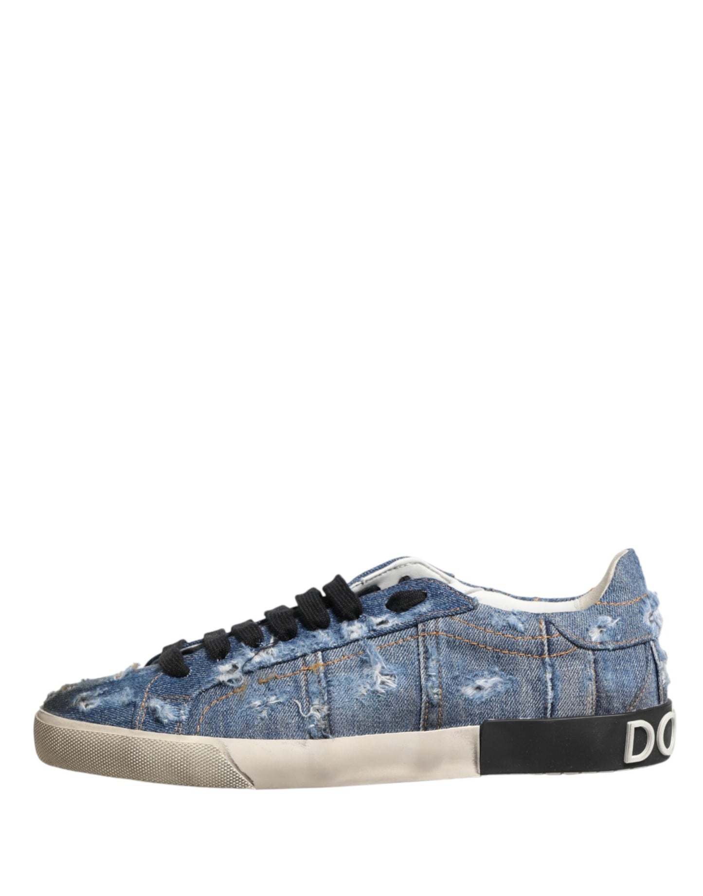 Dolce & Gabbana Blue Distressed Denim Low Top Sneakers Shoes Curated Luxury Accessories by Orvyn