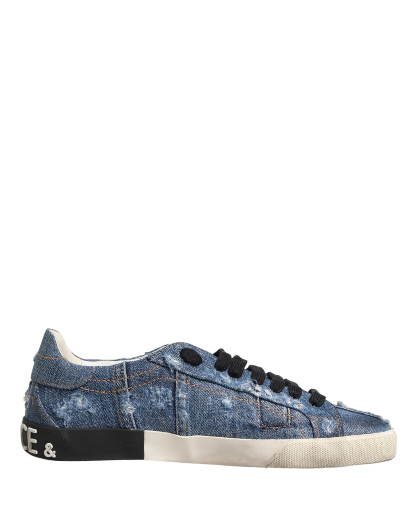 Dolce & Gabbana Blue Distressed Denim Low Top Sneakers Shoes Curated Luxury Accessories by Orvyn