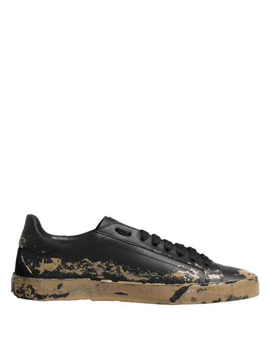 Dolce & Gabbana Black Portofino Mud Effect Low Top Sneakers Shoes Curated Luxury Accessories by Orvyn