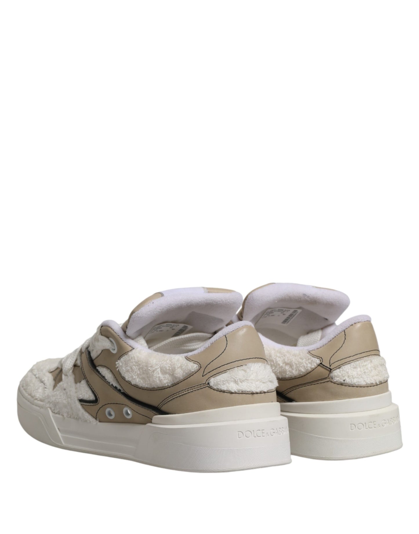 Dolce & Gabbana White Beige Faux Shearling Low Top Sneakers Shoes Curated Luxury Accessories by Orvyn