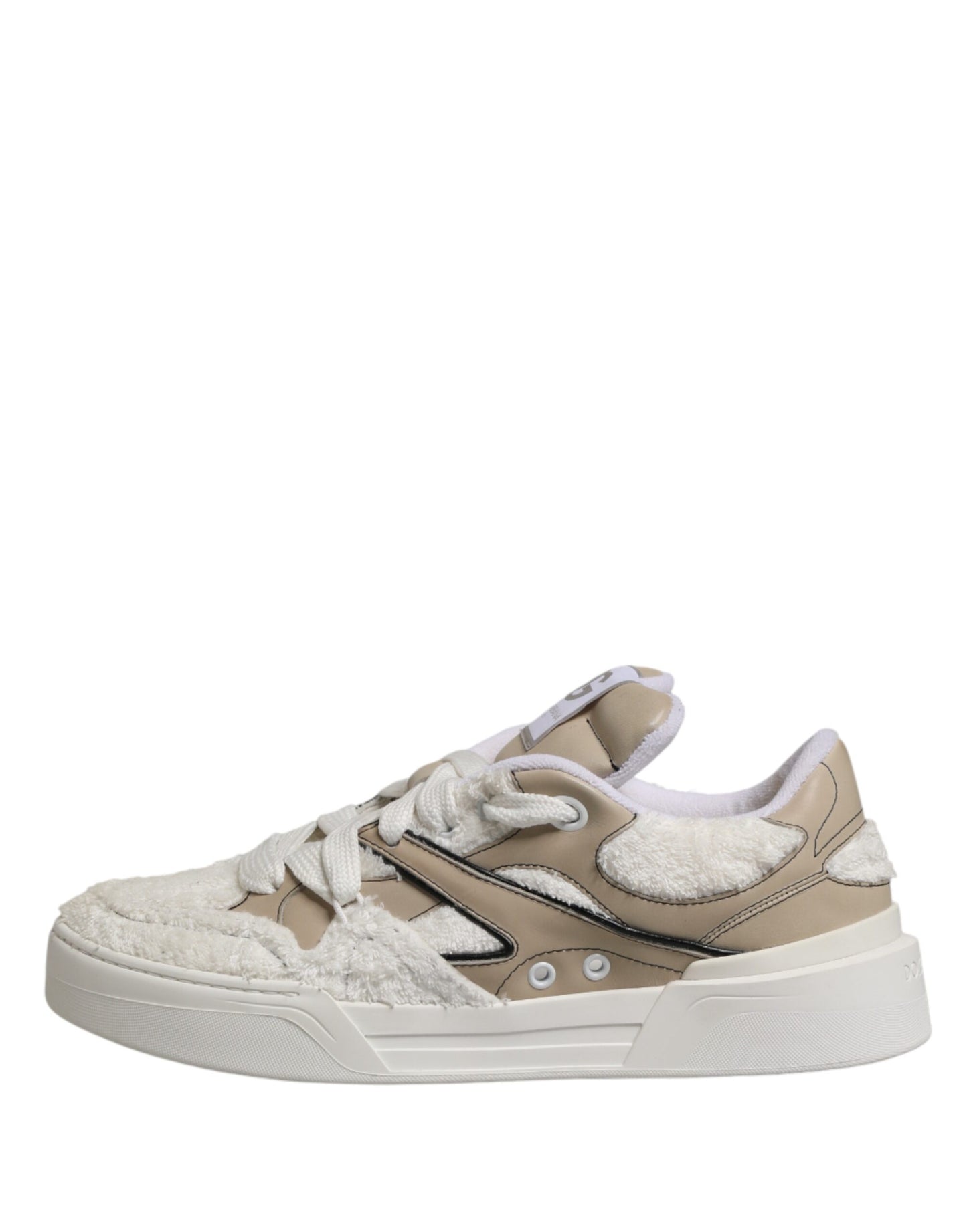 Dolce & Gabbana White Beige Faux Shearling Low Top Sneakers Shoes Curated Luxury Accessories by Orvyn