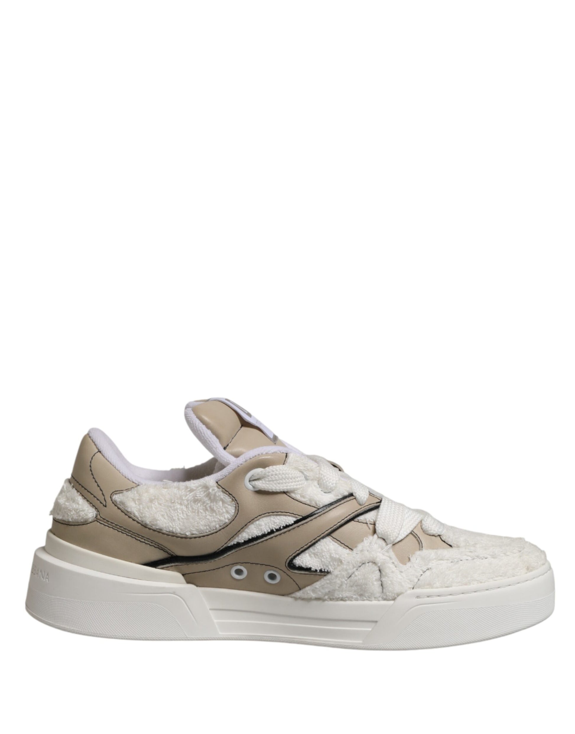 Dolce & Gabbana White Beige Faux Shearling Low Top Sneakers Shoes Curated Luxury Accessories by Orvyn