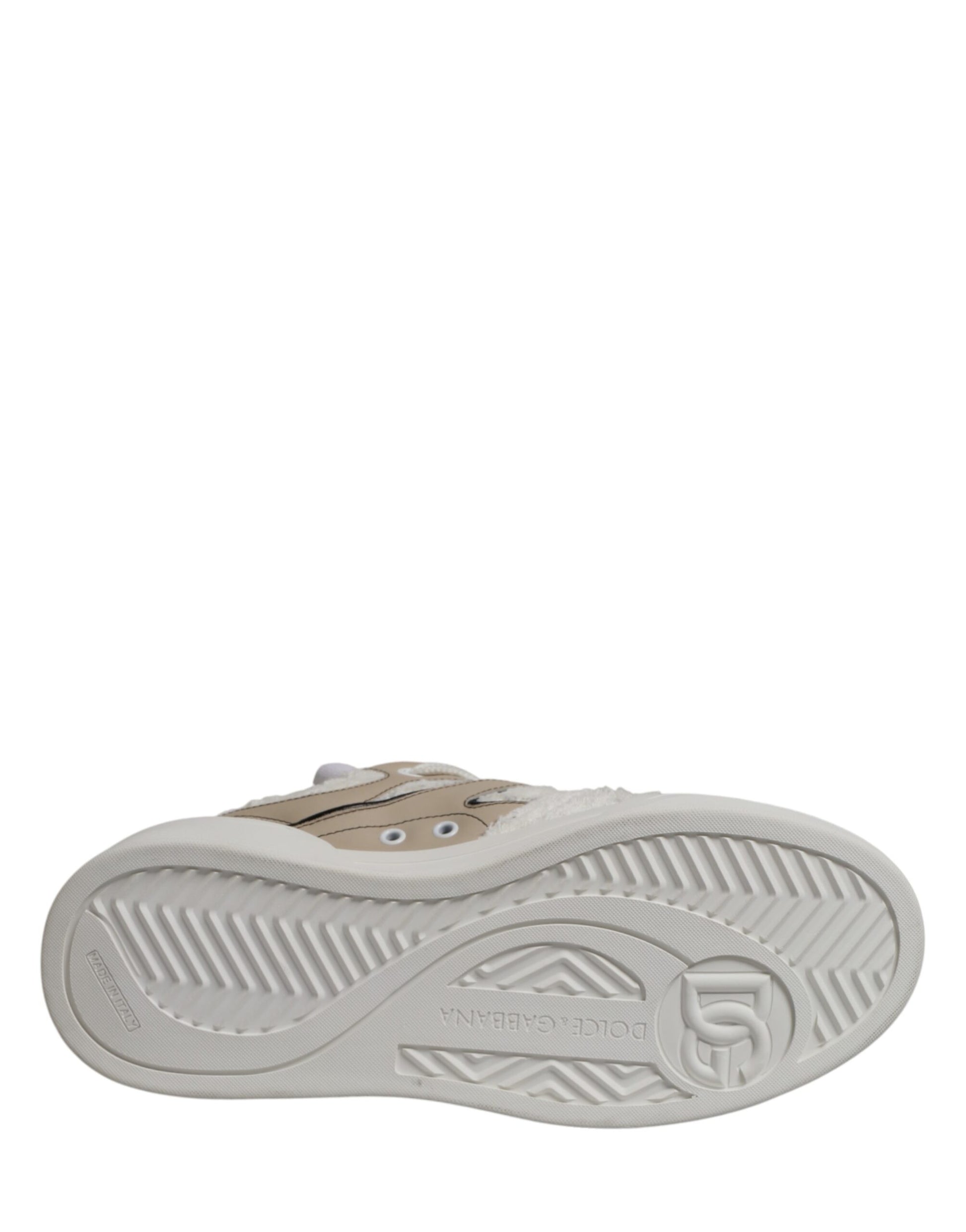 Dolce & Gabbana White Beige Faux Shearling Low Top Sneakers Shoes Curated Luxury Accessories by Orvyn