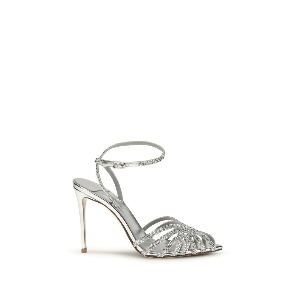 LE SILLA Silver Calf Leather Bos Taurus Stiletto Heel Sandals Curated Luxury Accessories by Orvyn