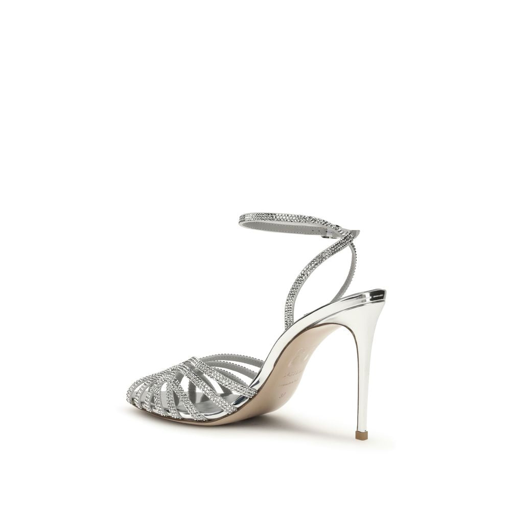 LE SILLA Silver Calf Leather Bos Taurus Stiletto Heel Sandals Curated Luxury Accessories by Orvyn