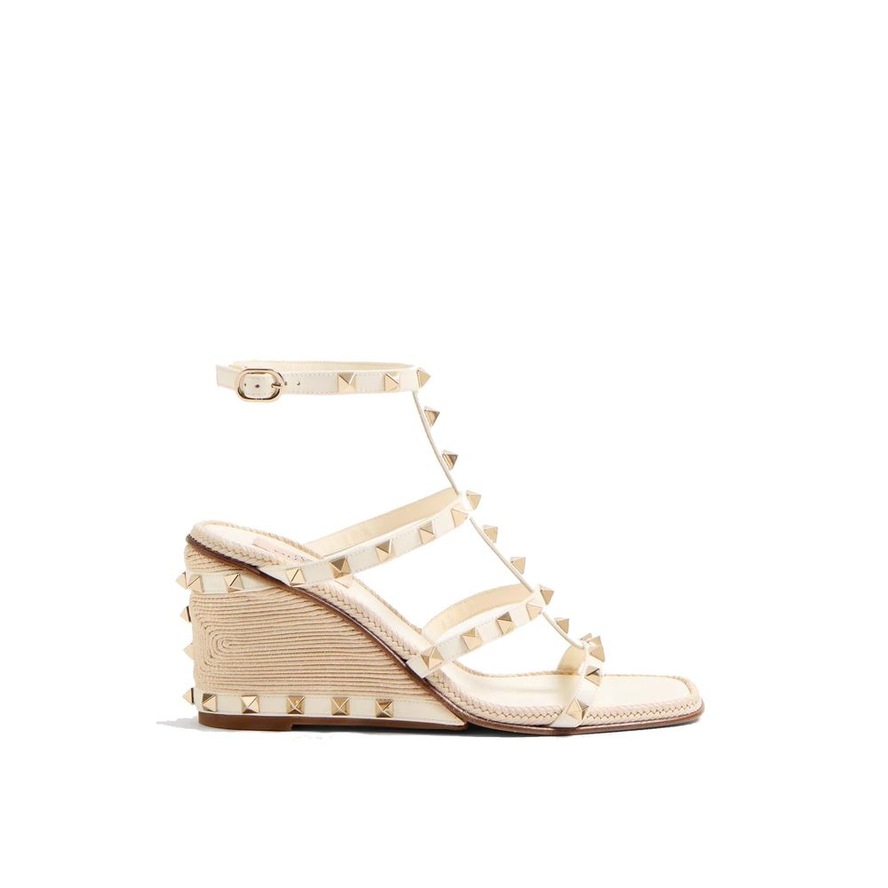 Valentino Garavani Beige Calfskin Wedge Sandals Curated Luxury Accessories by Orvyn