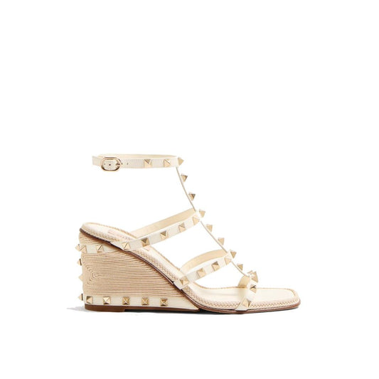 Valentino Garavani Beige Calfskin Wedge Sandals Curated Luxury Accessories by Orvyn