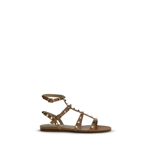 Valentino Garavani Beige Calf Leather Bos Taurus Flat Sandals Curated Luxury Accessories by Orvyn