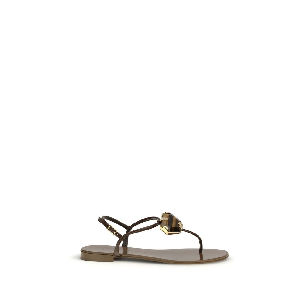 Giuseppe Zanotti Brown Stainless Steel Flat Sandals Curated Luxury Accessories by Orvyn