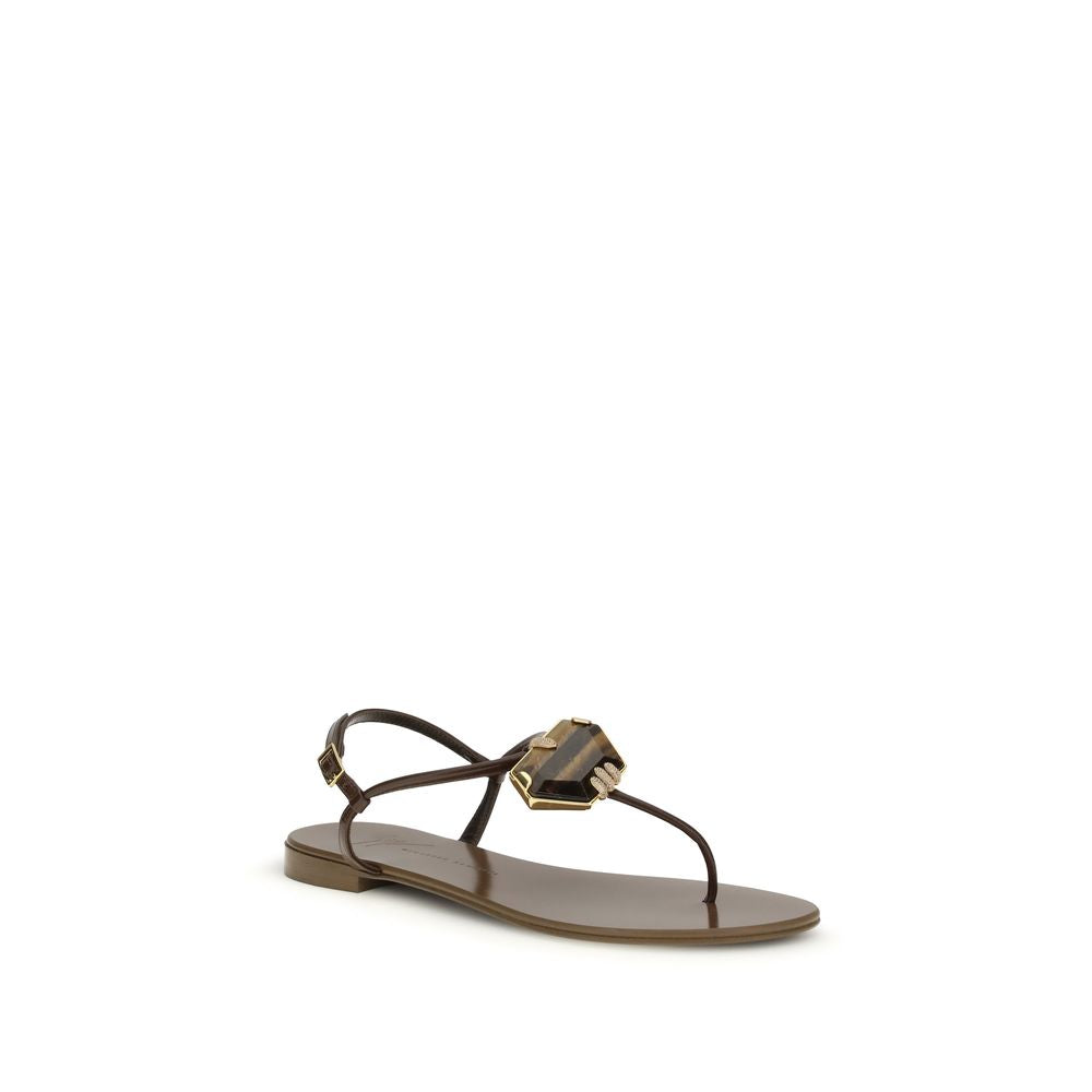 Giuseppe Zanotti Brown Stainless Steel Flat Sandals Curated Luxury Accessories by Orvyn
