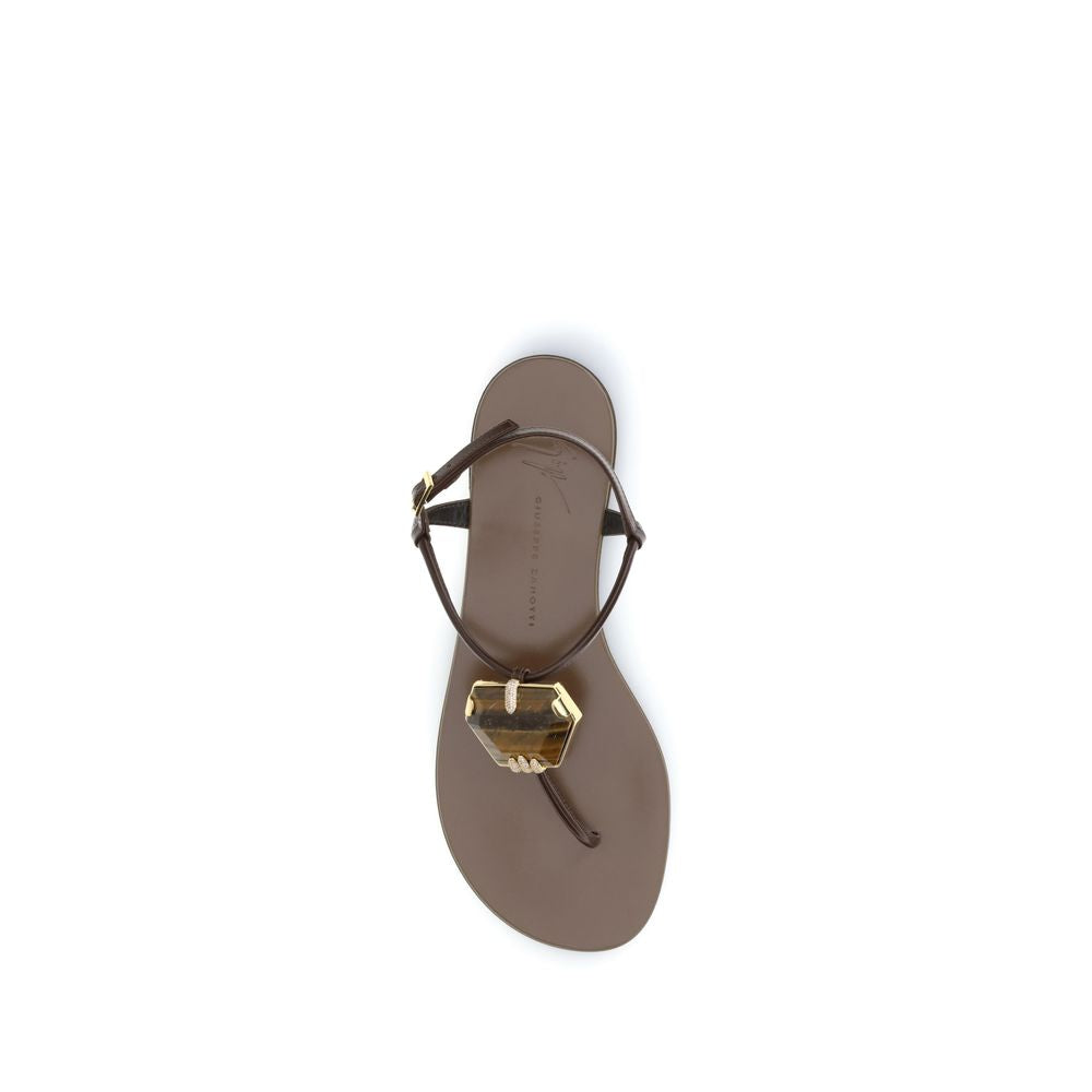 Giuseppe Zanotti Brown Stainless Steel Flat Sandals Curated Luxury Accessories by Orvyn