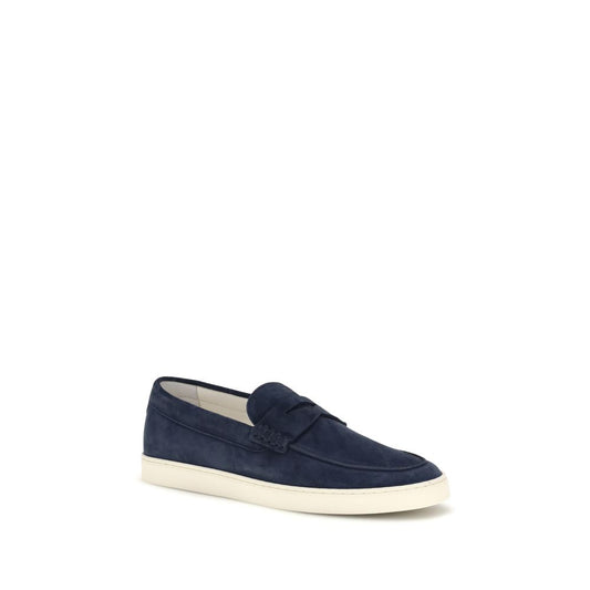 Brunello Cucinelli Blue Calf Leather Bos Taurus Slip-On Loafers Curated Luxury Accessories by Orvyn
