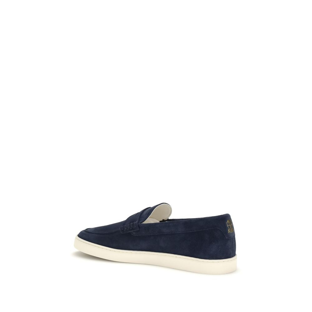 Brunello Cucinelli Blue Calf Leather Bos Taurus Slip-On Loafers Curated Luxury Accessories by Orvyn