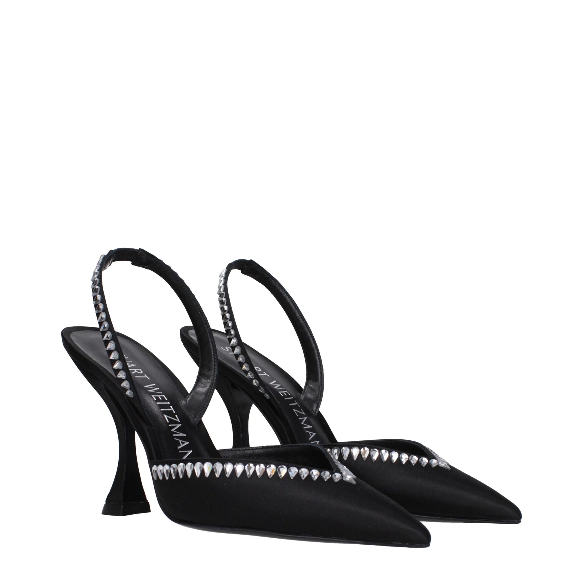 Stuart Weitzman Black Satin Stiletto Heel Sandals Curated Luxury Accessories by Orvyn