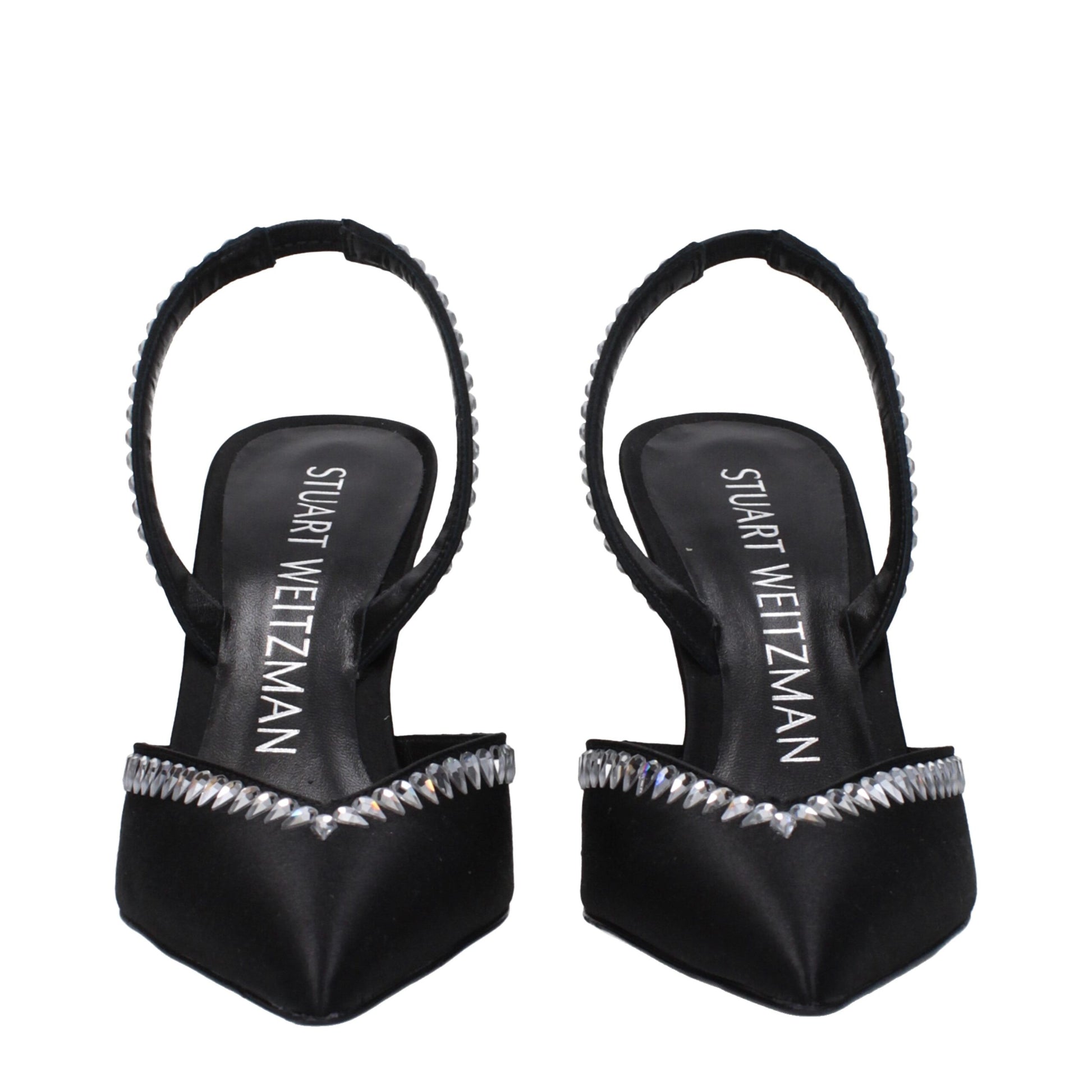 Stuart Weitzman Black Satin Stiletto Heel Sandals Curated Luxury Accessories by Orvyn