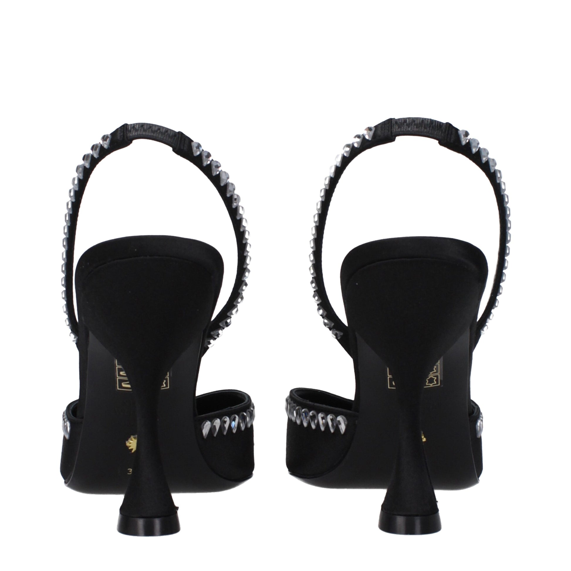 Stuart Weitzman Black Satin Stiletto Heel Sandals Curated Luxury Accessories by Orvyn