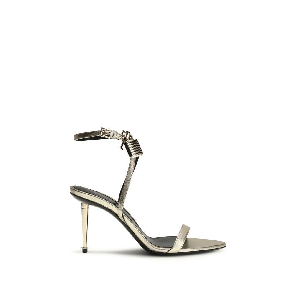 Tom Ford Gold Calf Leather Bos Taurus Stiletto Heel Sandals Curated Luxury Accessories by Orvyn
