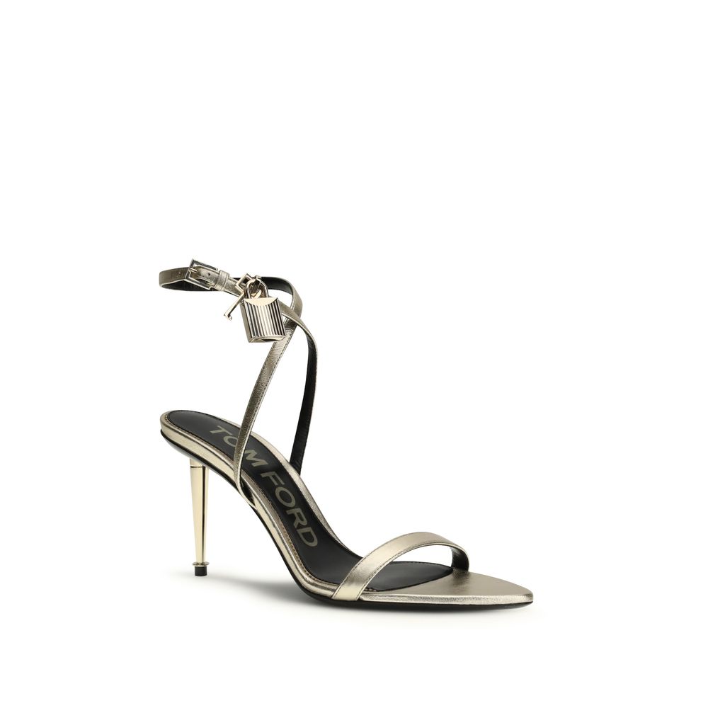 Tom Ford Gold Calf Leather Bos Taurus Stiletto Heel Sandals Curated Luxury Accessories by Orvyn