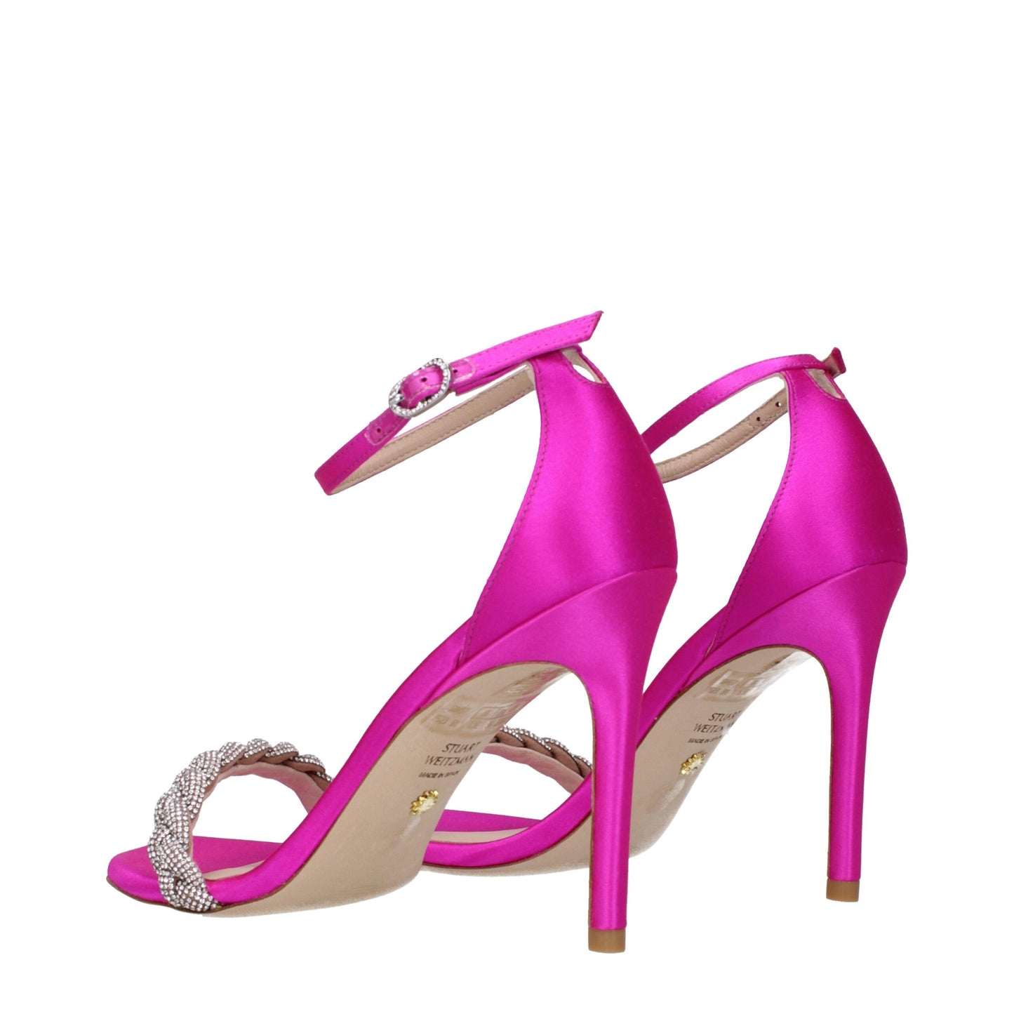 Stuart Weitzman Pink Satin Stiletto Heel Sandals Curated Luxury Accessories by Orvyn