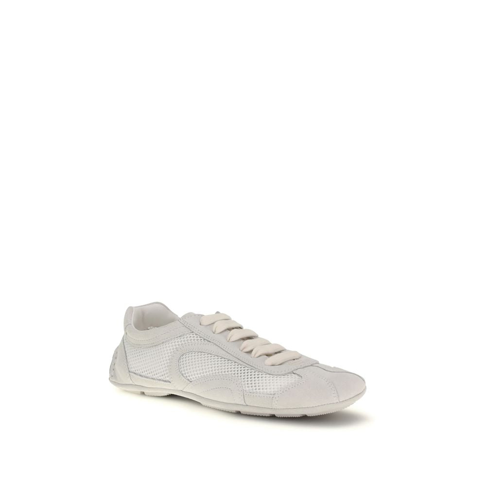 Prada White Fabric Low Top Sneakers Curated Luxury Accessories by Orvyn