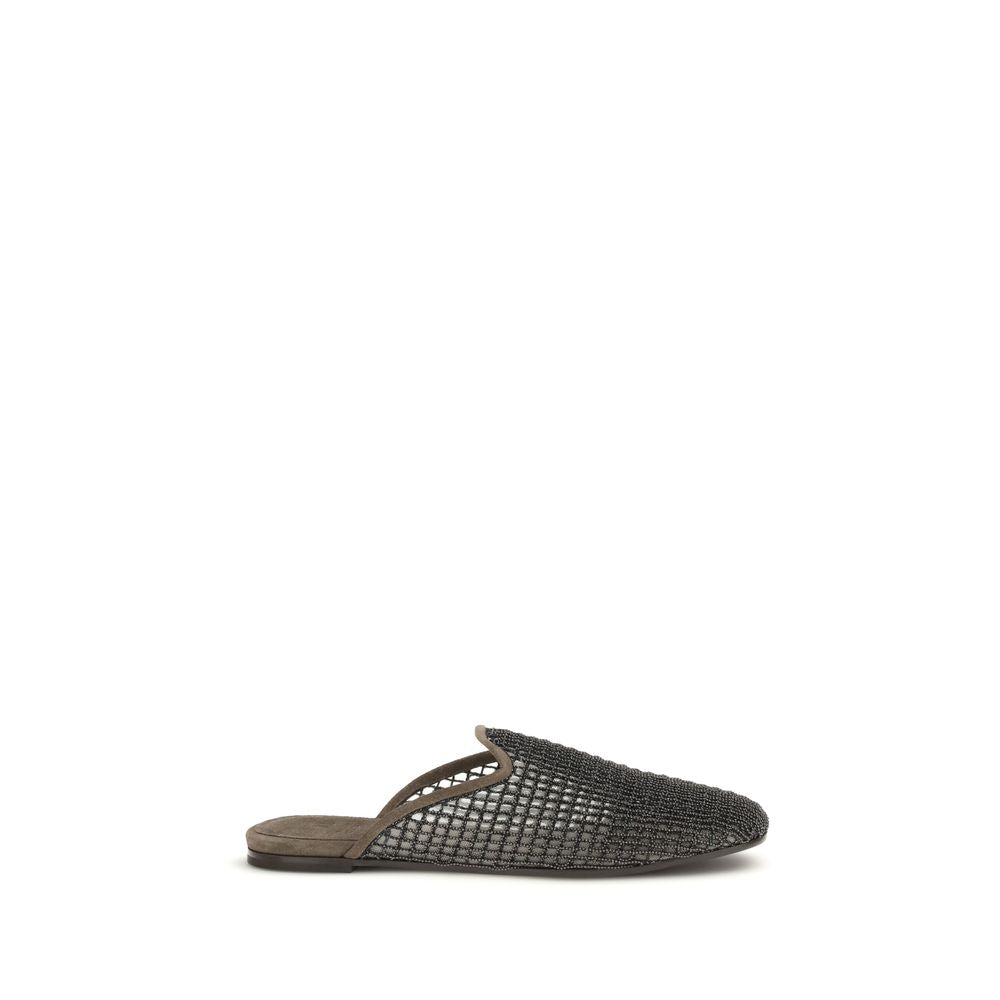 Brunello Cucinelli Gray Calf Leather Bos Taurus Mules Curated Luxury Accessories by Orvyn
