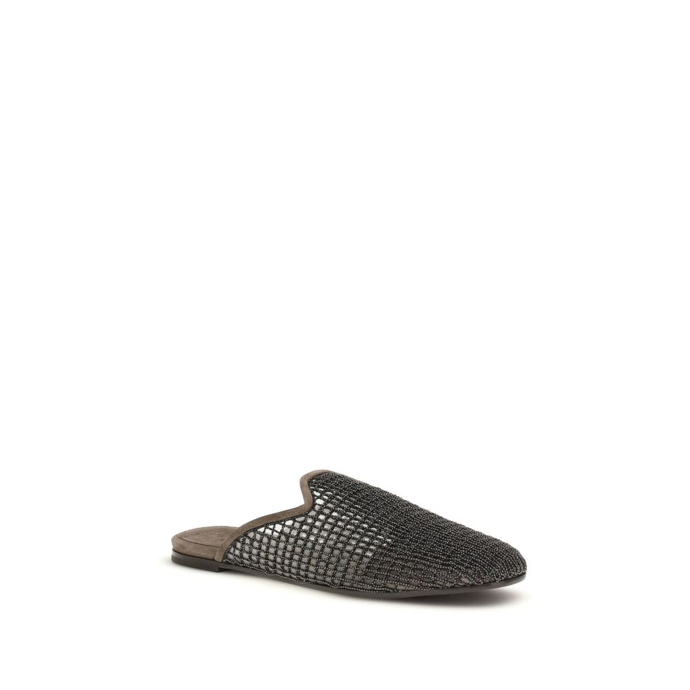 Brunello Cucinelli Gray Calf Leather Bos Taurus Mules Curated Luxury Accessories by Orvyn